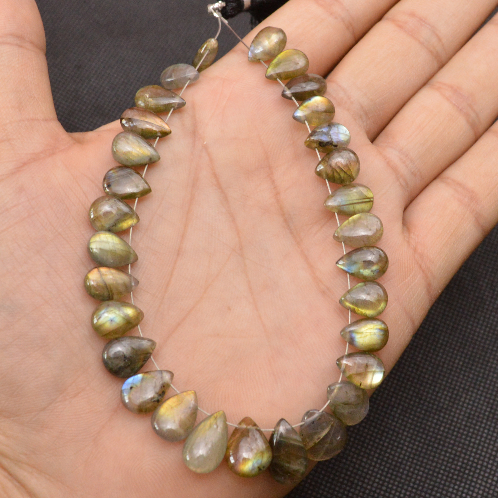 30 Pcs 100 Cts Natural Labradorite Side Drill Tear Drop Briolette Healing Crystal 10x9 9x6mm 18687