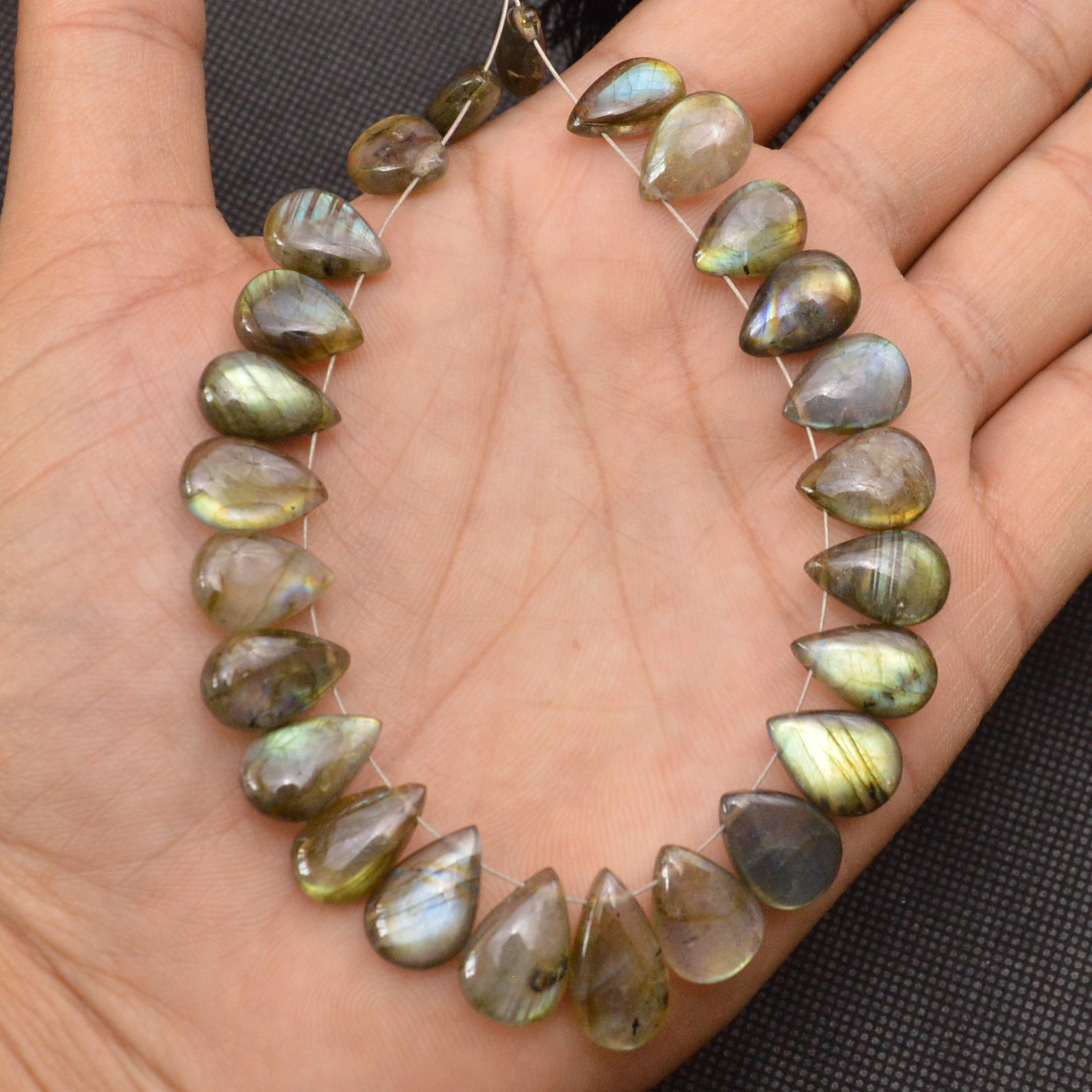 25 Pcs 135 Cts Natural Labradorite Side Drill Tear Drop Briolette Healing Crystal 15x8 11x7mm 18688