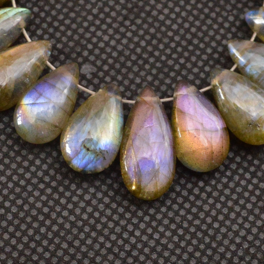 24 Pcs 95 Cts Natural Labradorite Side Drill Briolette Handmade Jewelry Supplies 15x6 9x5mm 18690