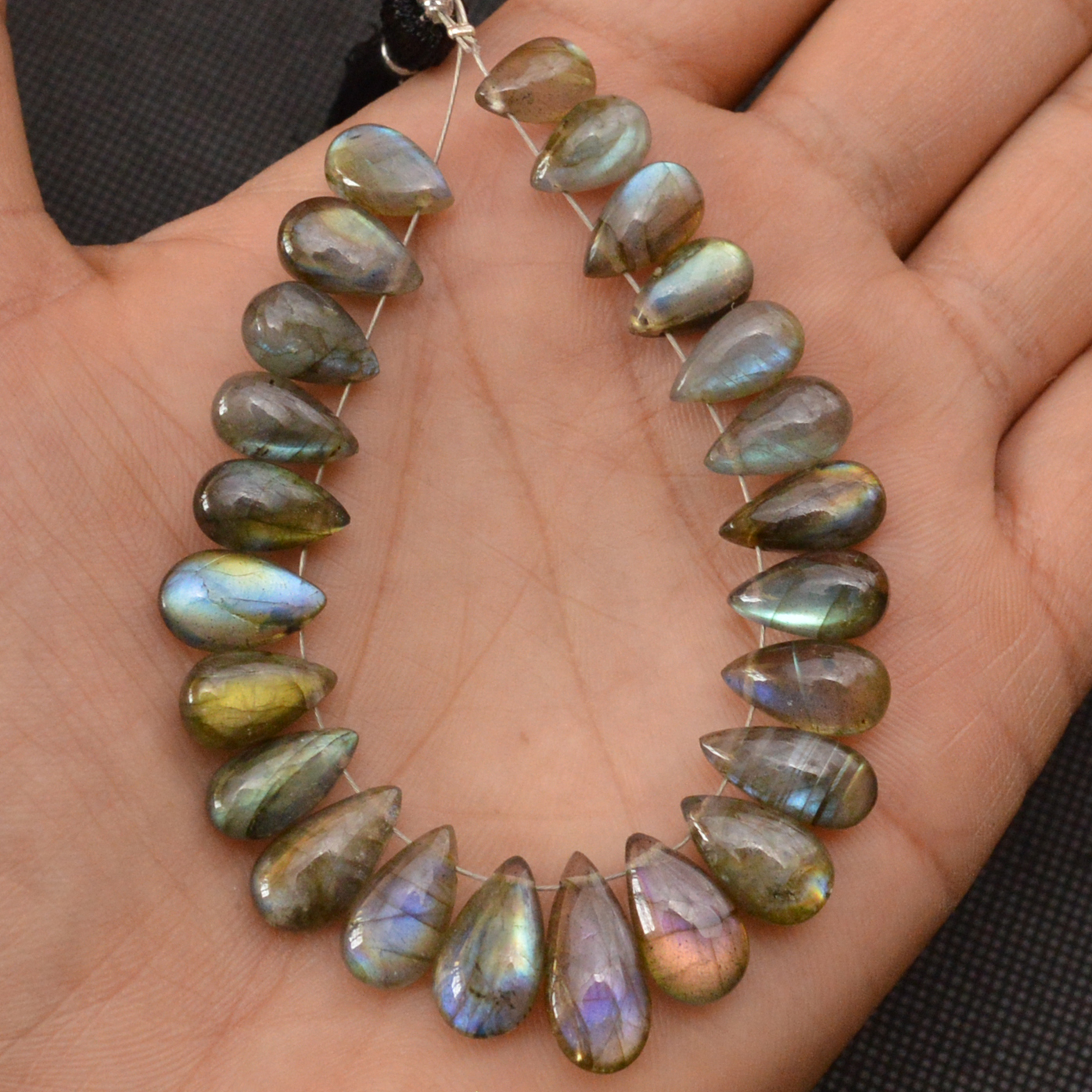 24 Pcs 95 Cts Natural Labradorite Side Drill Briolette Handmade Jewelry Supplies 15x6 9x5mm 18690