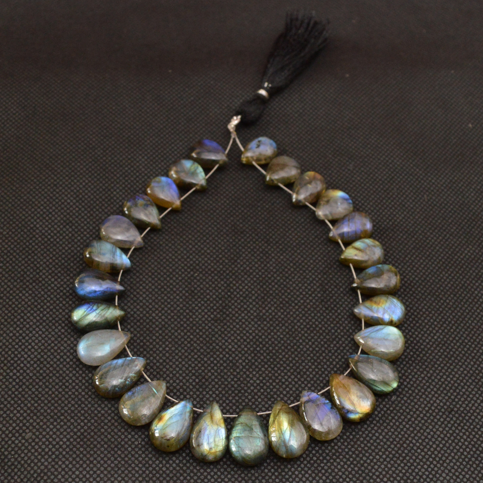 27 Pcs 163 Cts Natural Labradorite Side Drill Briolette Handmade Jewelry Supplies 15x9 13x8mm 18691