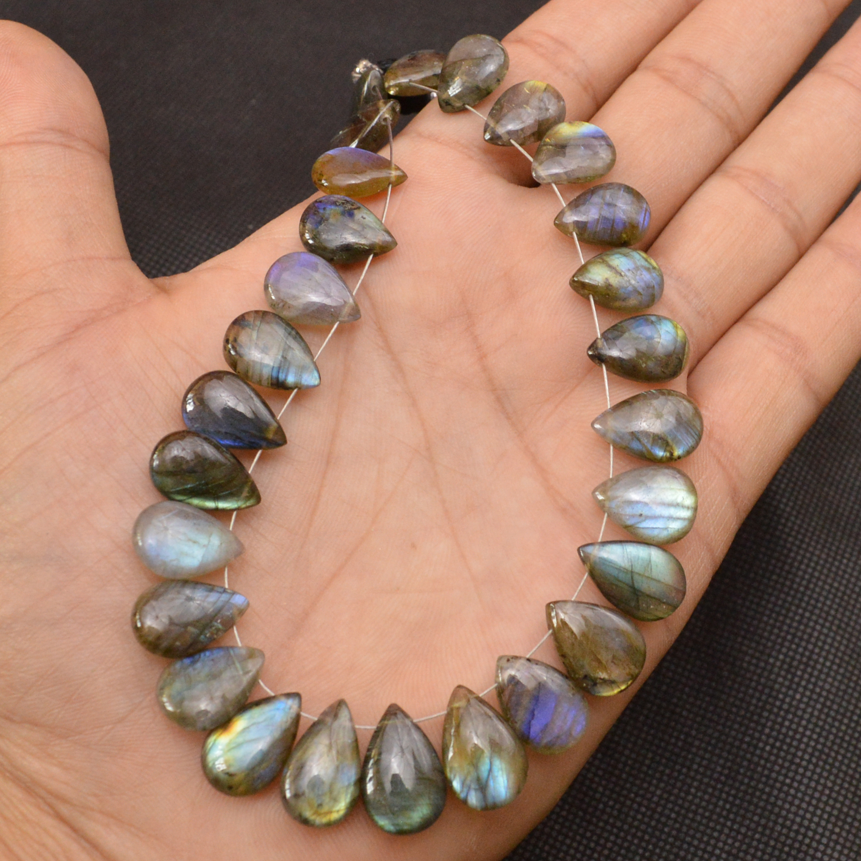 27 Pcs 163 Cts Natural Labradorite Side Drill Briolette Handmade Jewelry Supplies 15x9 13x8mm 18691