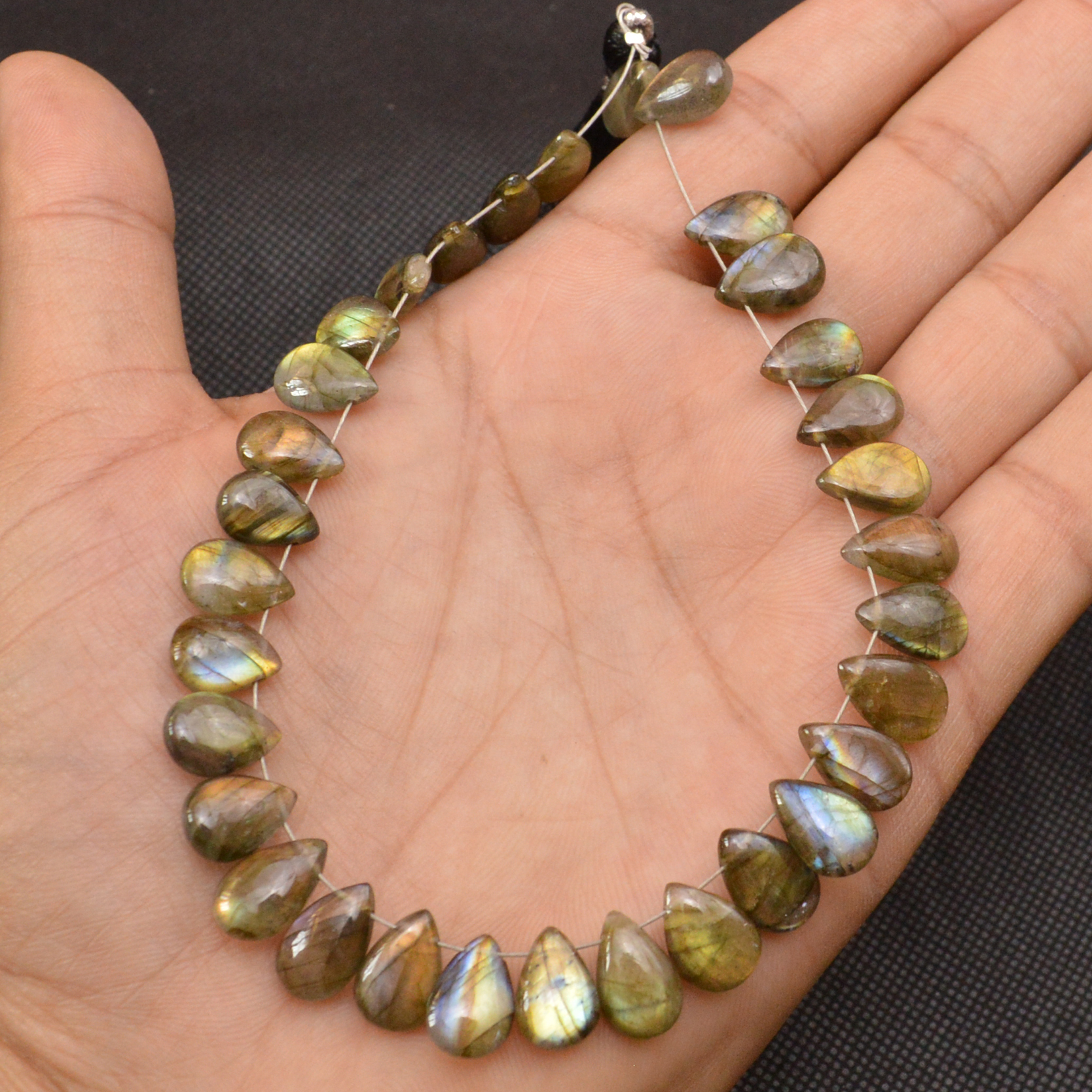 32 Pcs 112 Cts Natural Labradorite Side Drill Briolette Handmade Jewelry Supplies 12x6 10x6mm 18692