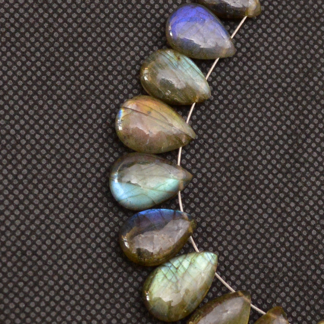 24 Pcs 126 Cts Natural Labradorite Side Drill Briolette Handmade Jewelry Supplies 15x9 10x8mm 18693