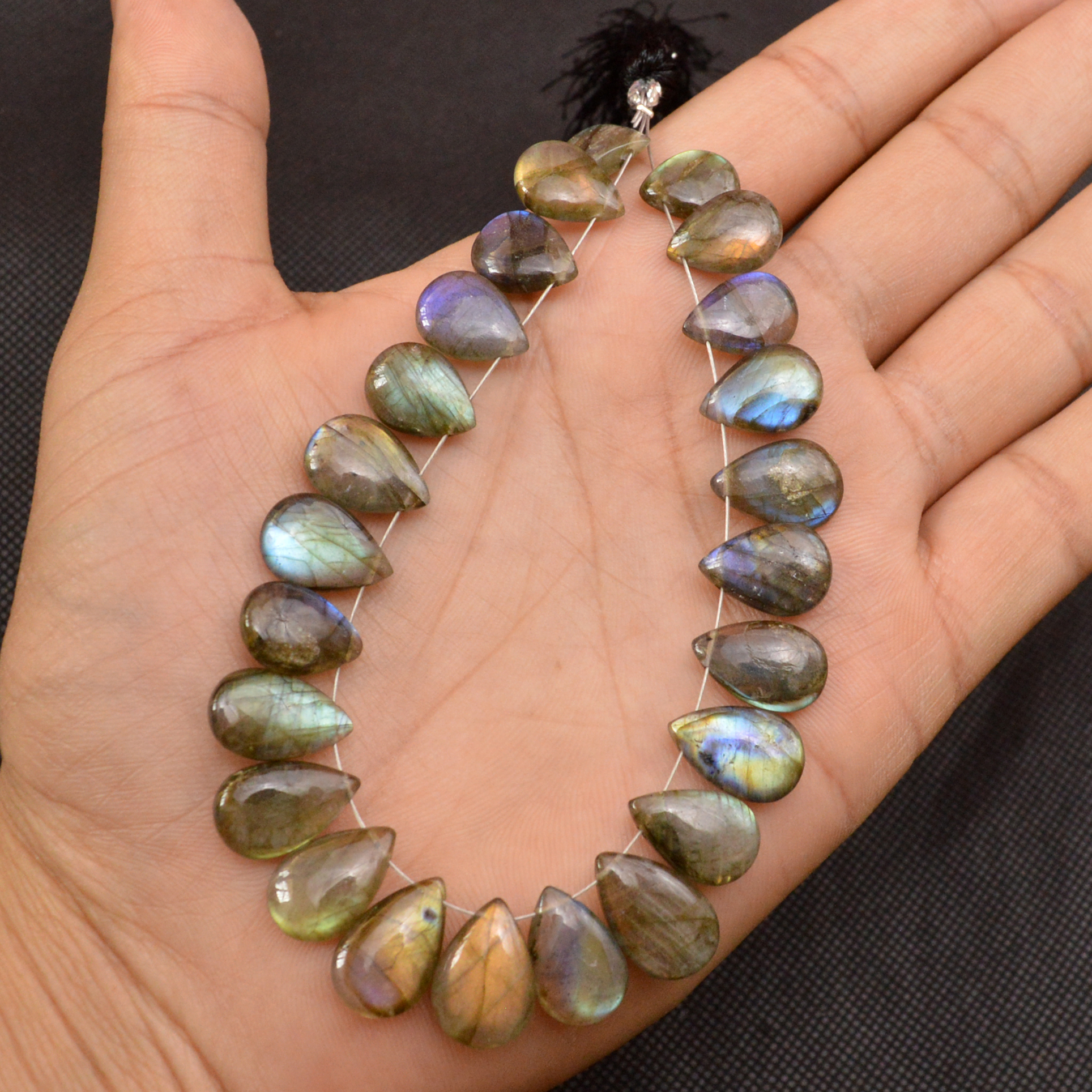 24 Pcs 126 Cts Natural Labradorite Side Drill Briolette Handmade Jewelry Supplies 15x9 10x8mm 18693