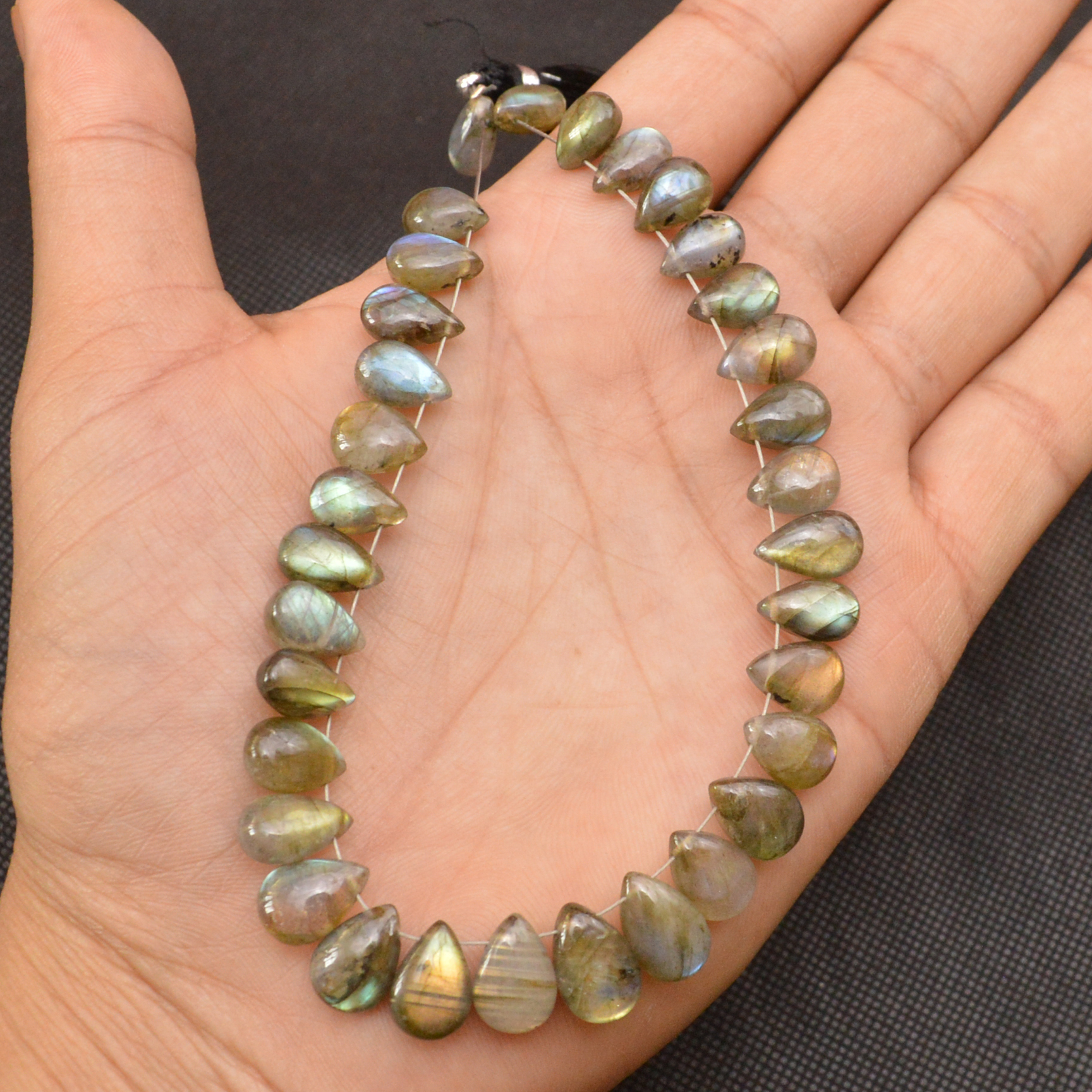 33 Pcs 118 Cts Natural Labradorite Side Drill Briolette Handmade Jewelry Supplies 11x6 8x5mm 18694