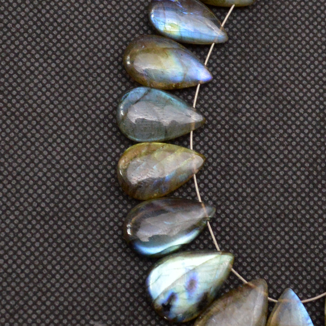 21 Pcs 191 Cts Natural Labradorite Side Drill Briolette Handmade Jewelry Supplies 21x10 17x9mm 18695