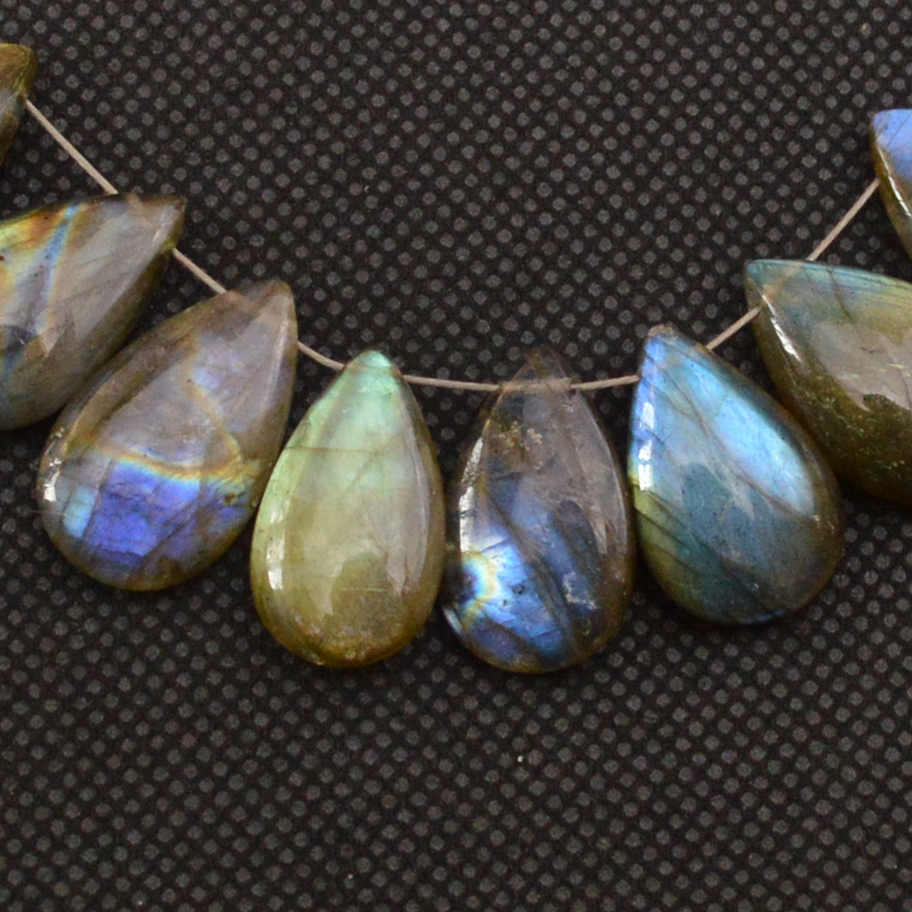 21 Pcs 191 Cts Natural Labradorite Side Drill Briolette Handmade Jewelry Supplies 21x10 17x9mm 18695
