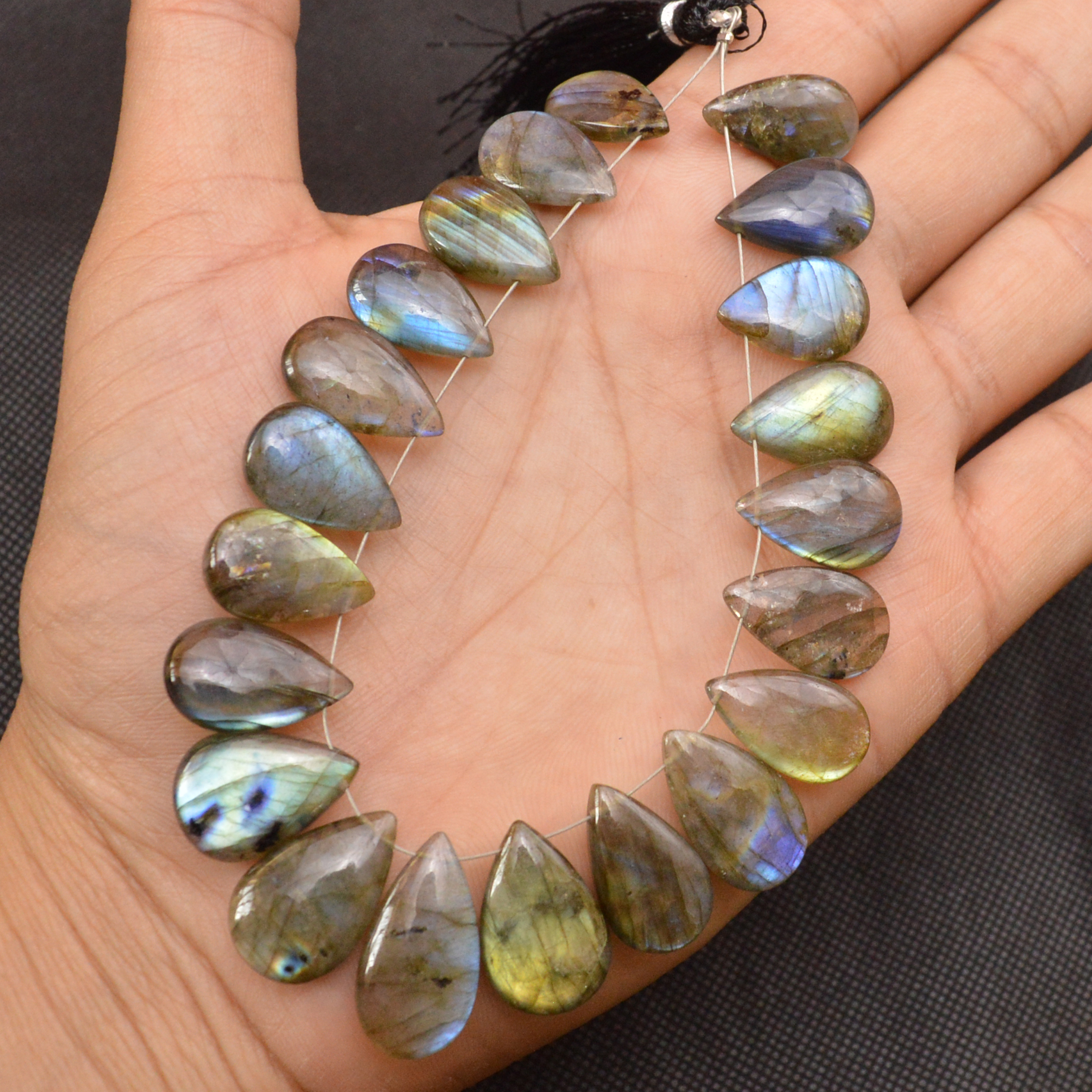 21 Pcs 191 Cts Natural Labradorite Side Drill Briolette Handmade Jewelry Supplies 21x10 17x9mm 18695