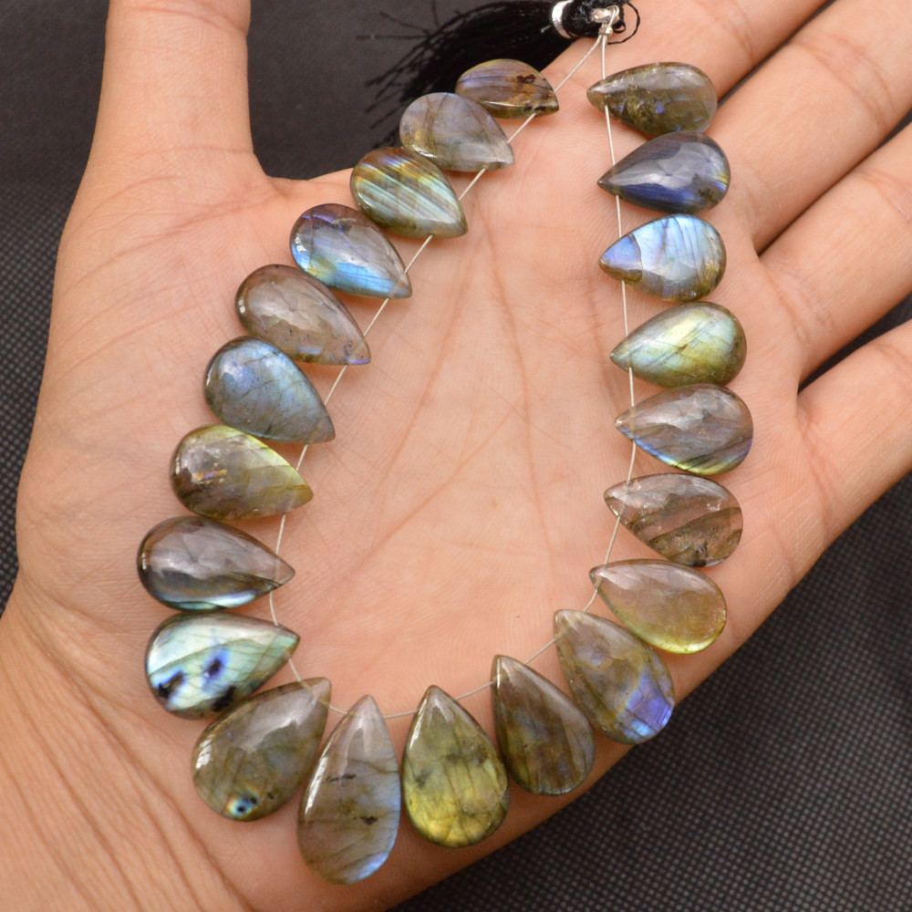 Image of 21 Pcs 191 Cts Natural Labradorite Side Drill Briolette Handmade Jewelry Supplies 21x10 17x9mm #18695