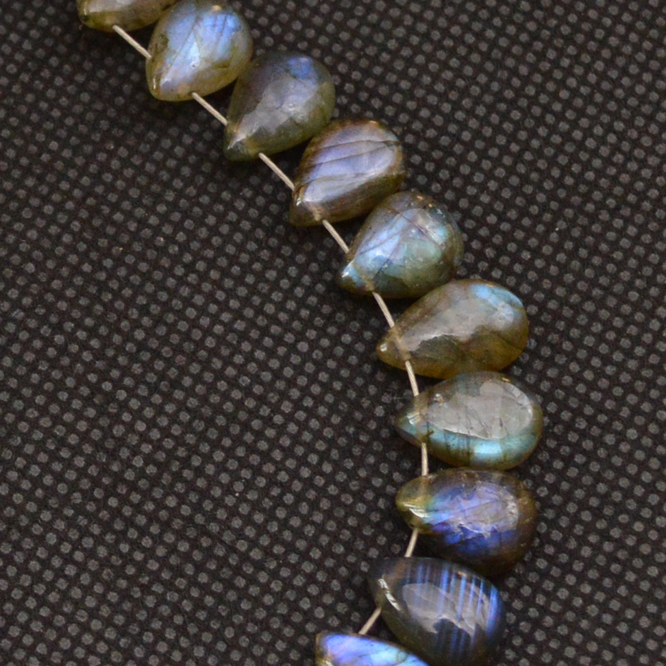 27 Pcs 84 Cts Natural Labradorite Side Drill Briolette Handmade Jewelry Supplies 9x7 8x5mm 18696