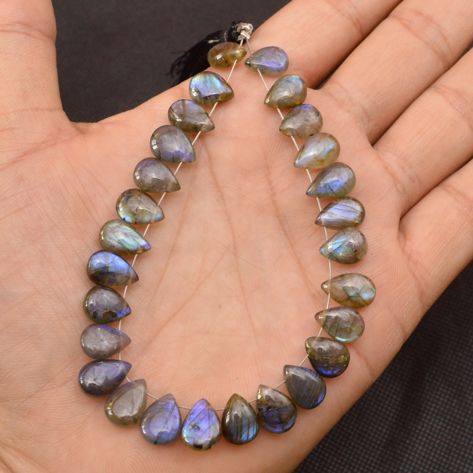 27 Pcs 84 Cts Natural Labradorite Side Drill Briolette Handmade Jewelry Supplies 9x7 8x5mm 18696