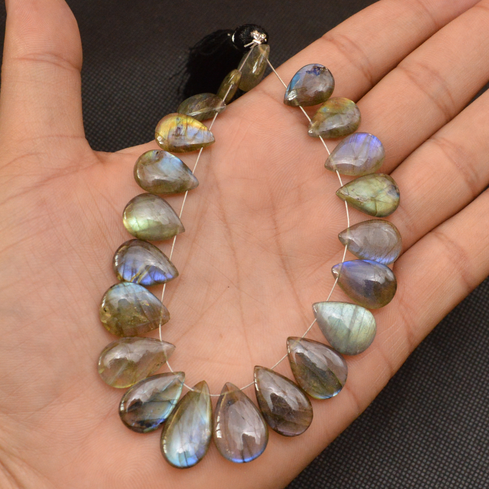 21 Pcs 132 Cts Natural Labradorite Side Drill Briolette Handmade Jewelry Supplies 19x9 12x9mm 18697