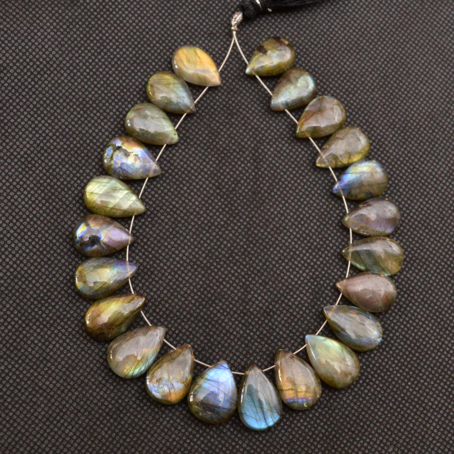 23 Pcs 173 Cts Natural Labradorite Side Drill Briolette Handmade Jewelry Supplies 16x10 14x9mm 18699
