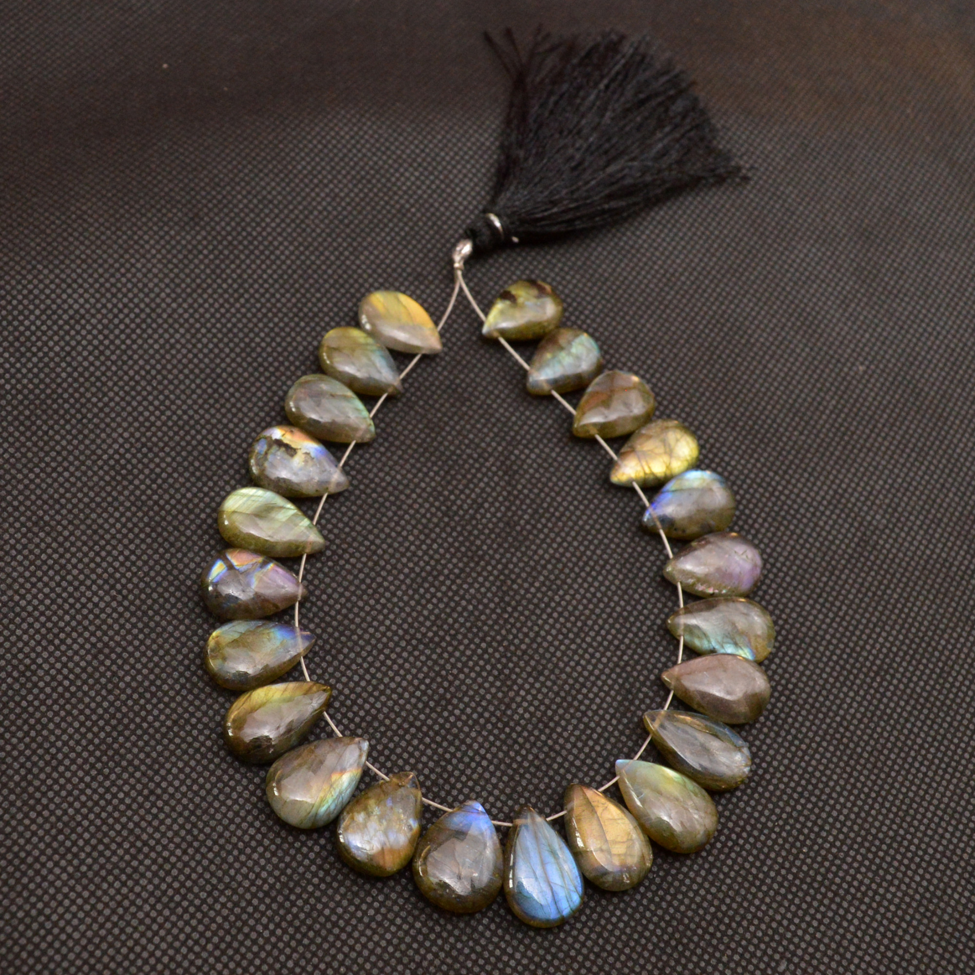 23 Pcs 173 Cts Natural Labradorite Side Drill Briolette Handmade Jewelry Supplies 16x10 14x9mm 18699