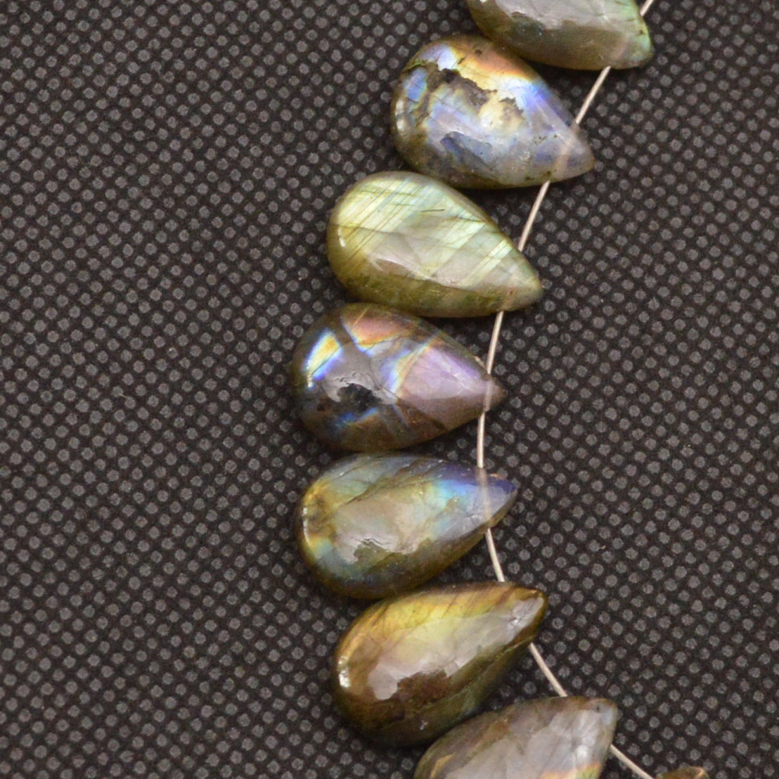 23 Pcs 173 Cts Natural Labradorite Side Drill Briolette Handmade Jewelry Supplies 16x10 14x9mm 18699