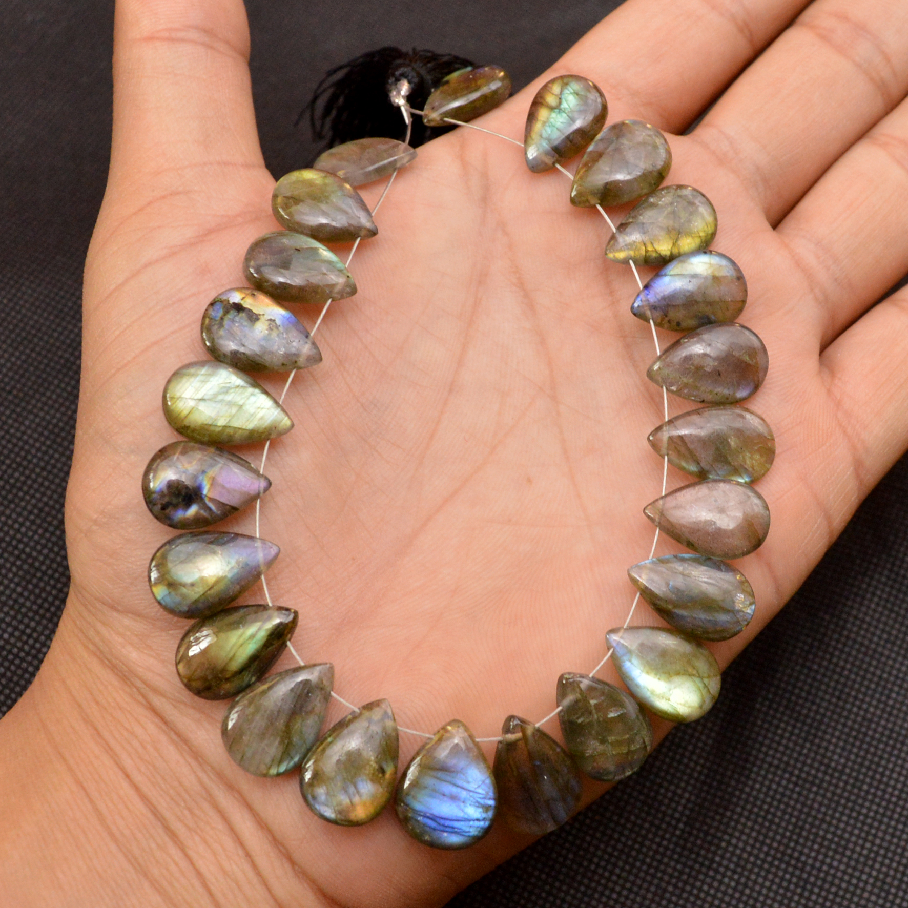 23 Pcs 173 Cts Natural Labradorite Side Drill Briolette Handmade Jewelry Supplies 16x10 14x9mm 18699