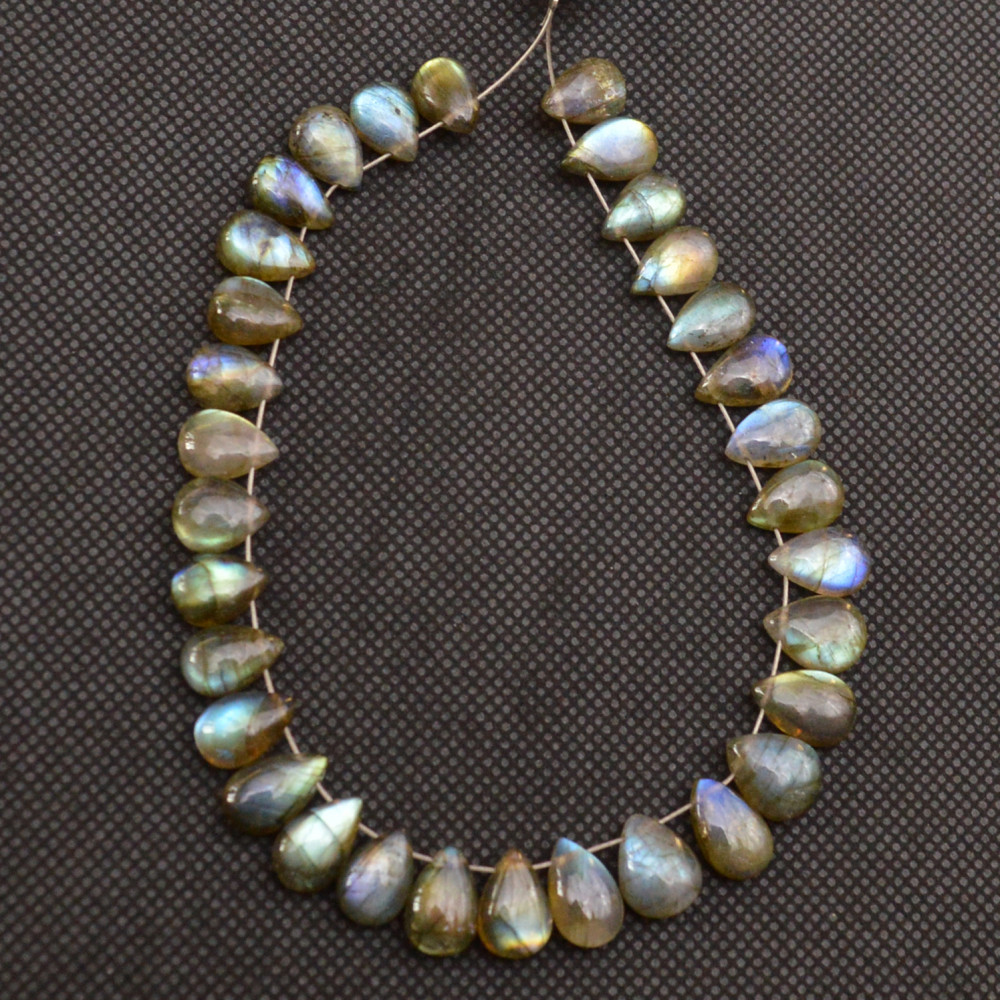 Image of 32 Pcs 86 Cts Natural Labradorite Side Drill Briolette Handmade Jewelry Supplies 9X5 8X5mm #18700