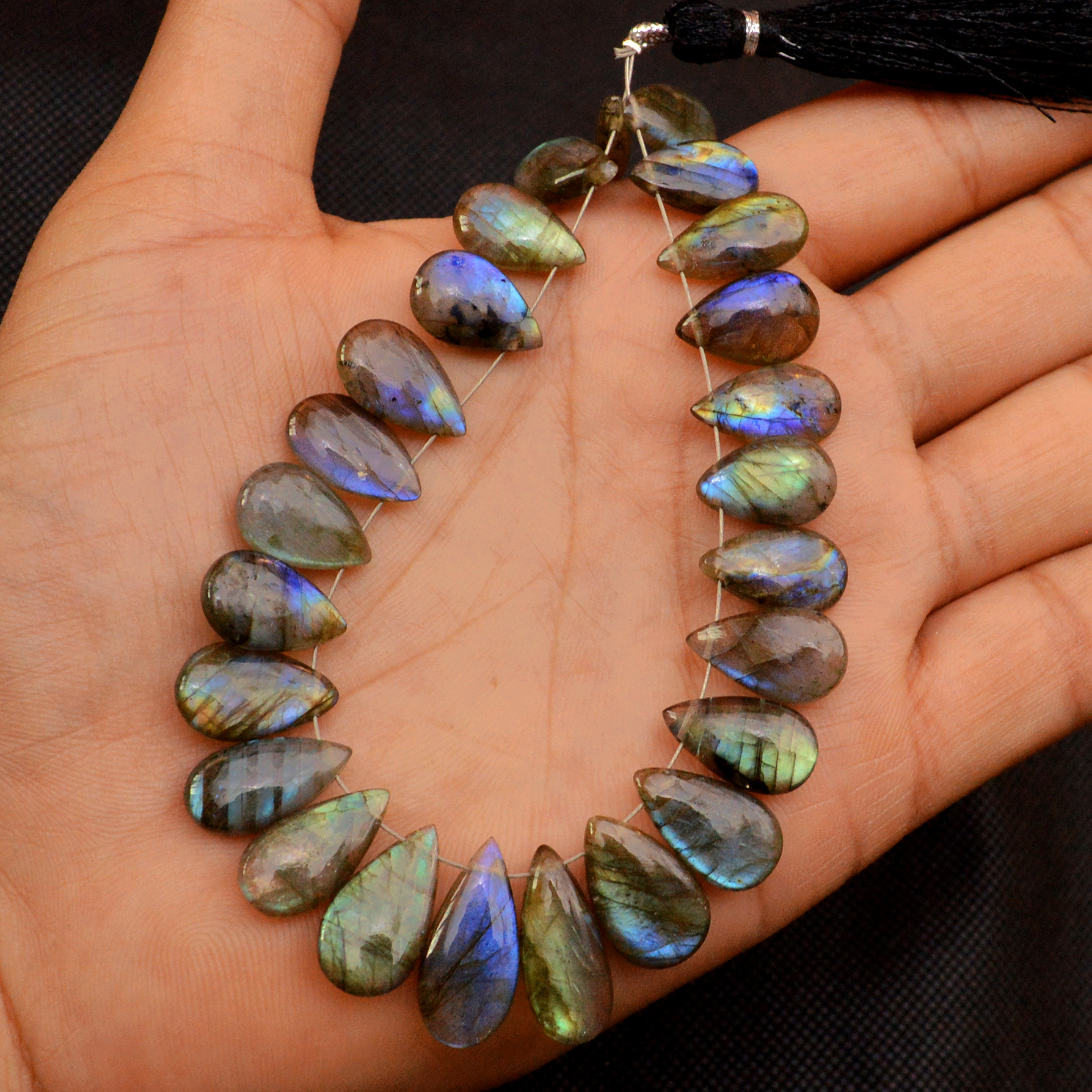 25 Pcs 126 Cts Natural Labradorite Side Drill Briolette Handmade Jewelry Supplies 18X8 14X7mm 18701