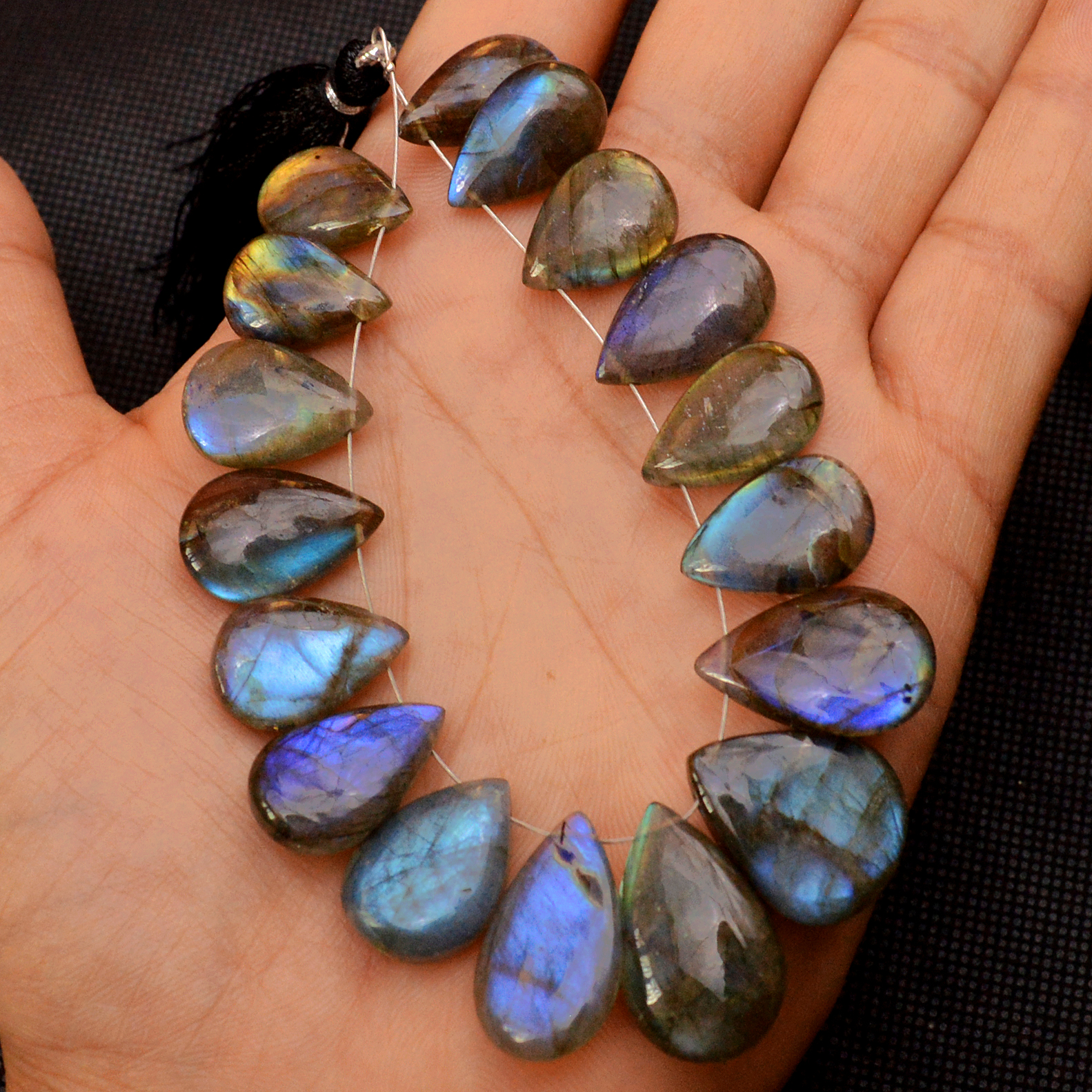 16 Pcs 201 Cts Natural Labradorite Side Drill Briolette Handmade Jewelry Supplies 20X15 18X10mm 18702