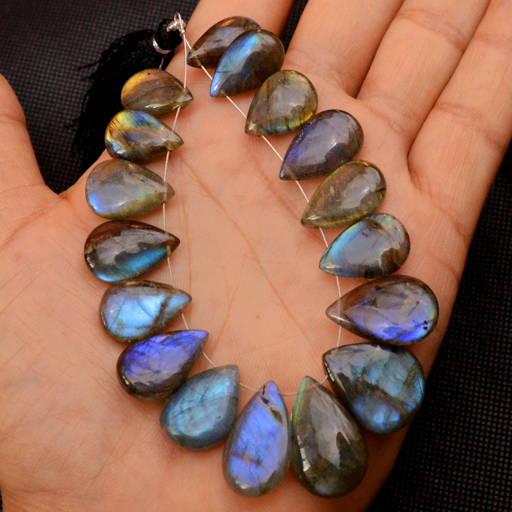 Image of 16 Pcs 201 Cts Natural Labradorite Side Drill Briolette Handmade Jewelry Supplies 20X15 18X10mm #18702
