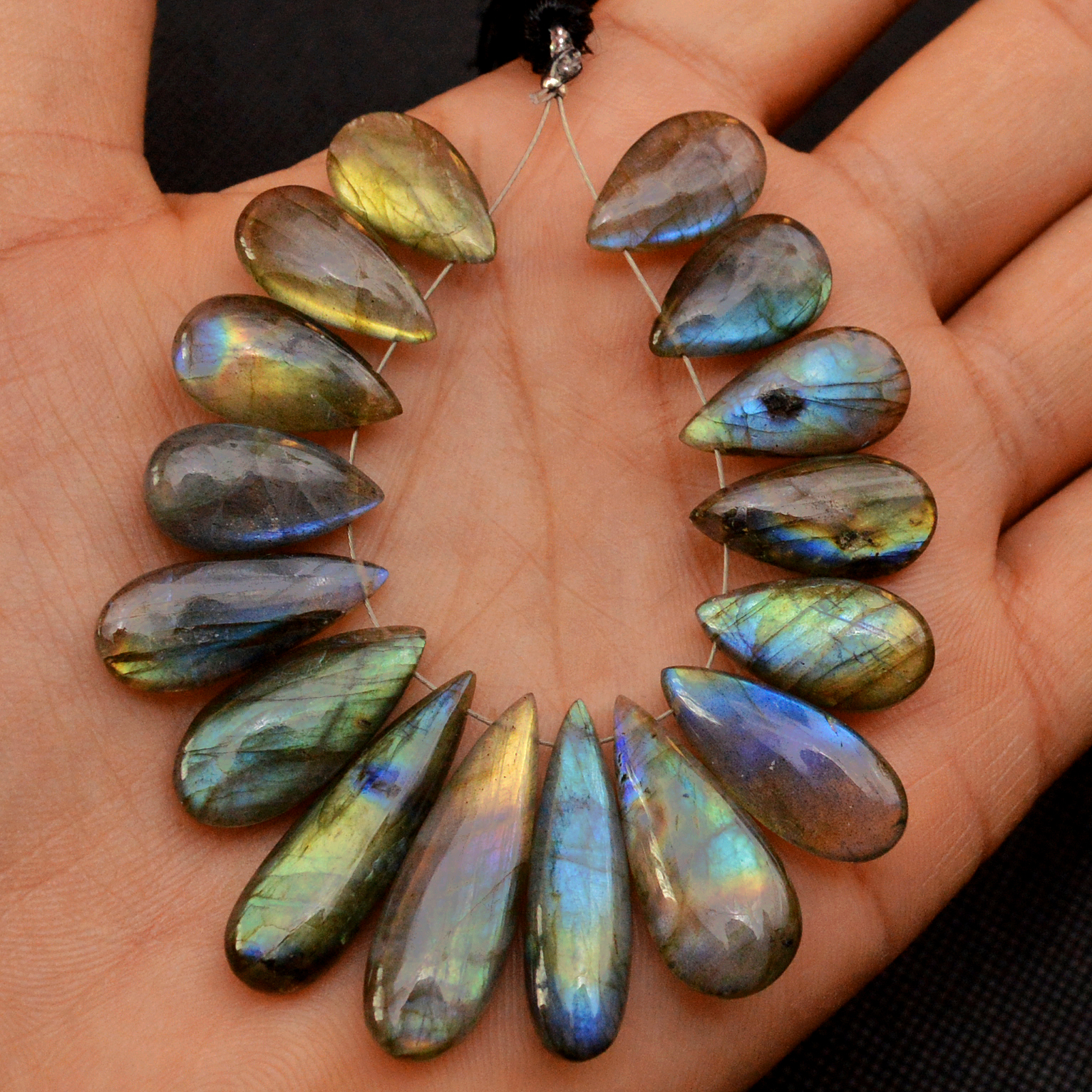 16 Pcs 153 Cts Natural Labradorite Side Drill Briolette Handmade Jewelry Supplies 30X8 15X9mm 18703