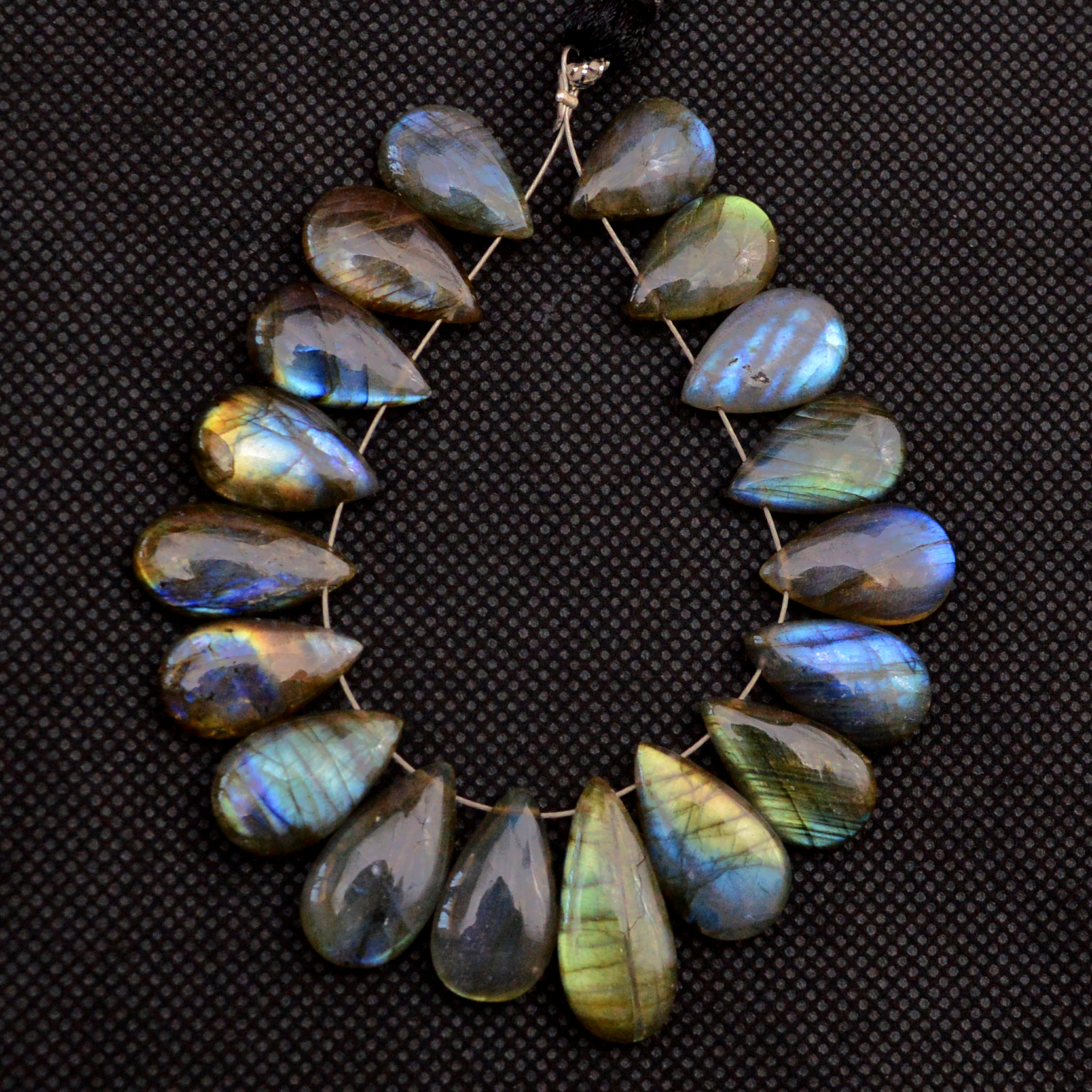 18 Pcs 114 Cts Natural Labradorite Side Drill Briolette Handmade Jewelry Supplies 20X8 14X8mm 18704
