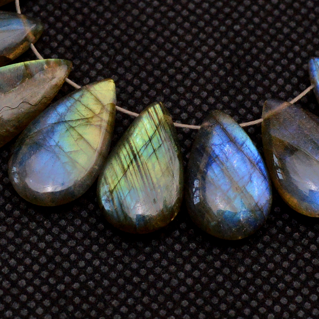18 Pcs 114 Cts Natural Labradorite Side Drill Briolette Handmade Jewelry Supplies 20X8 14X8mm 18704