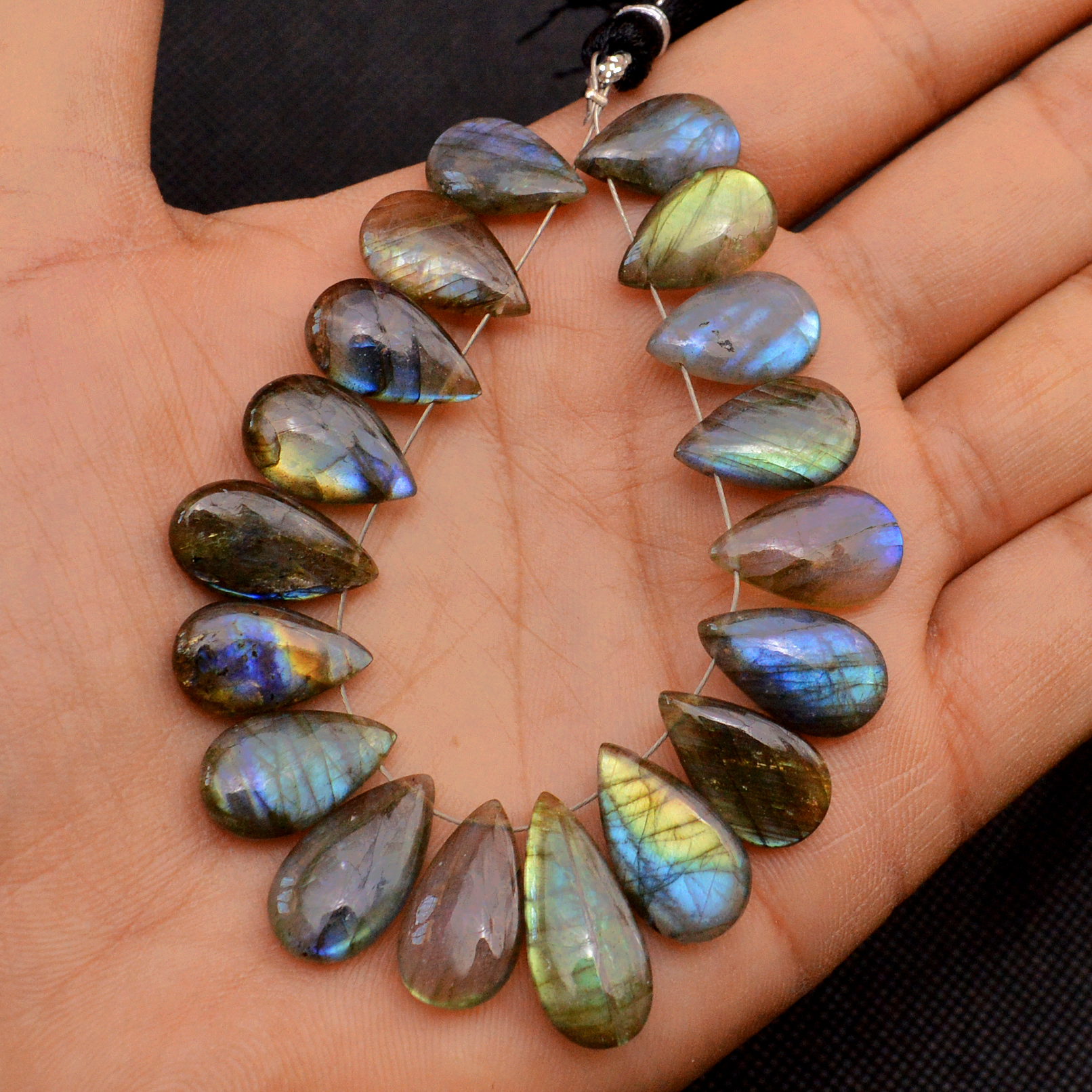 18 Pcs 114 Cts Natural Labradorite Side Drill Briolette Handmade Jewelry Supplies 20X8 14X8mm 18704