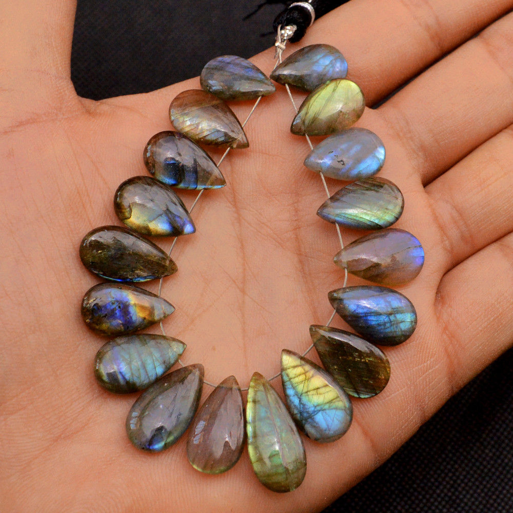 Image of 18 Pcs 114 Cts Natural Labradorite Side Drill Briolette Handmade Jewelry Supplies 20X8 14X8mm #18704