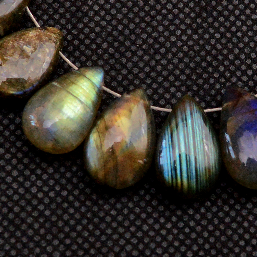 23 Pcs 171 Cts Natural Labradorite Side Drill Briolette Handmade Jewelry Supplies 19X11 11X8mm 18705