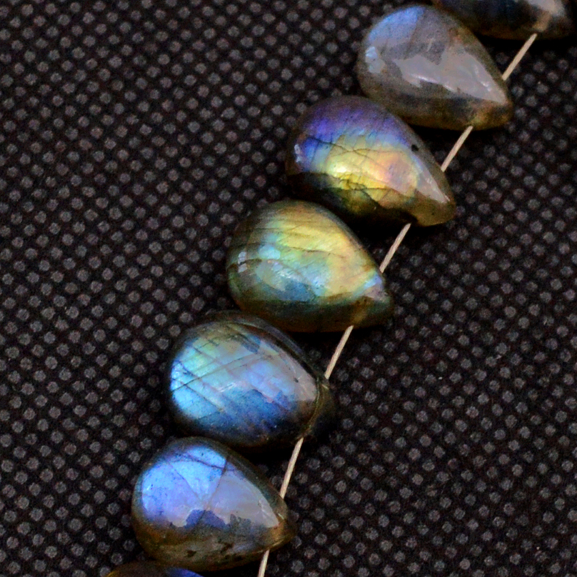 28 Pcs 140 Cts Natural Labradorite Side Drill Briolette Handmade Jewelry Supplies 12X7 10X7mm 18706