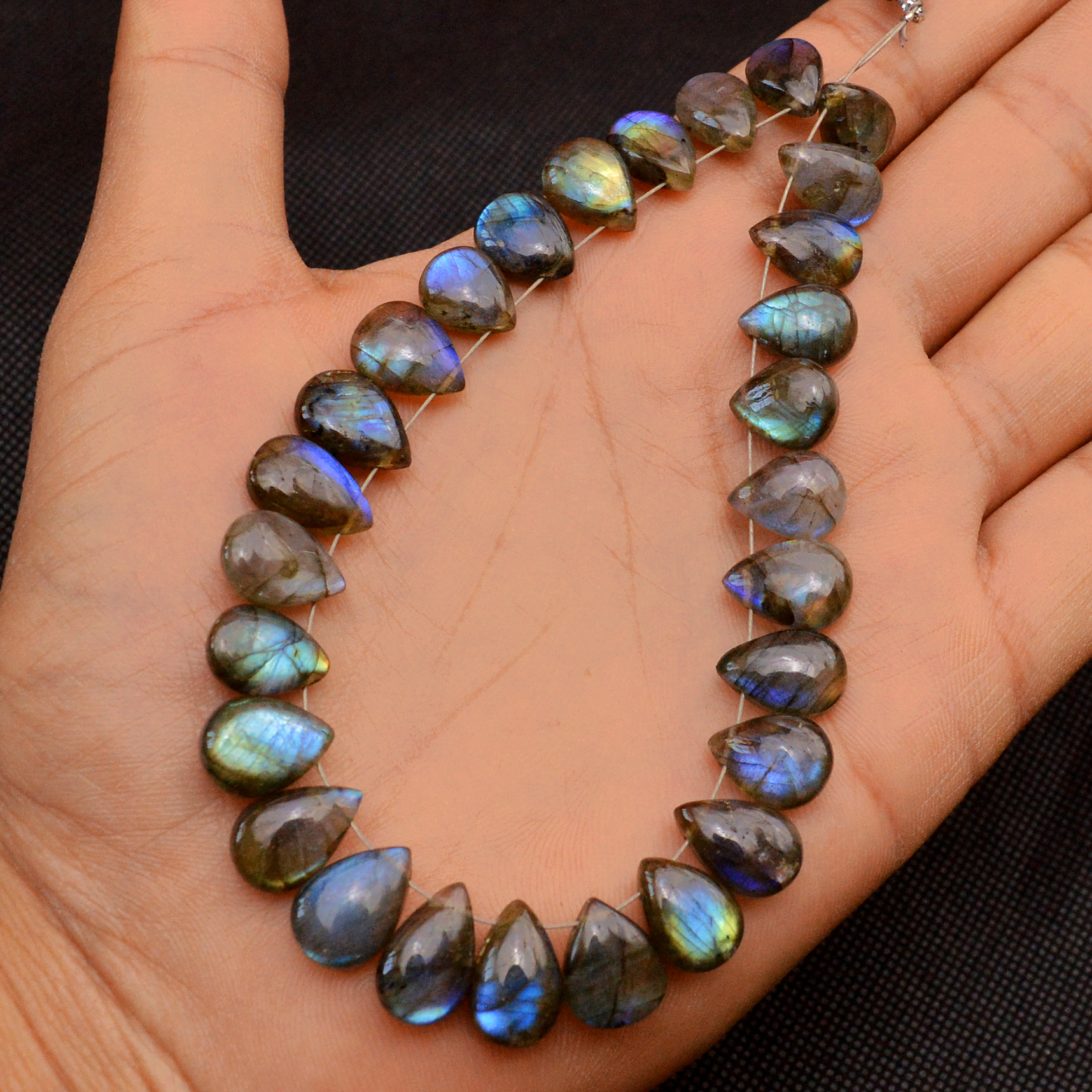 28 Pcs 140 Cts Natural Labradorite Side Drill Briolette Handmade Jewelry Supplies 12X7 10X7mm 18706