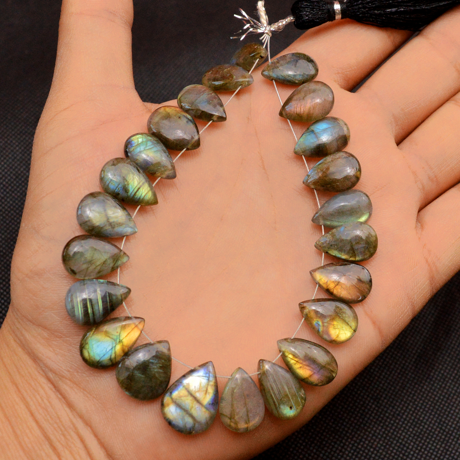 23 Pcs 160 Cts Natural Labradorite Side Drill Briolette Handmade Jewelry Supplies 16X11 13X9mm 18707
