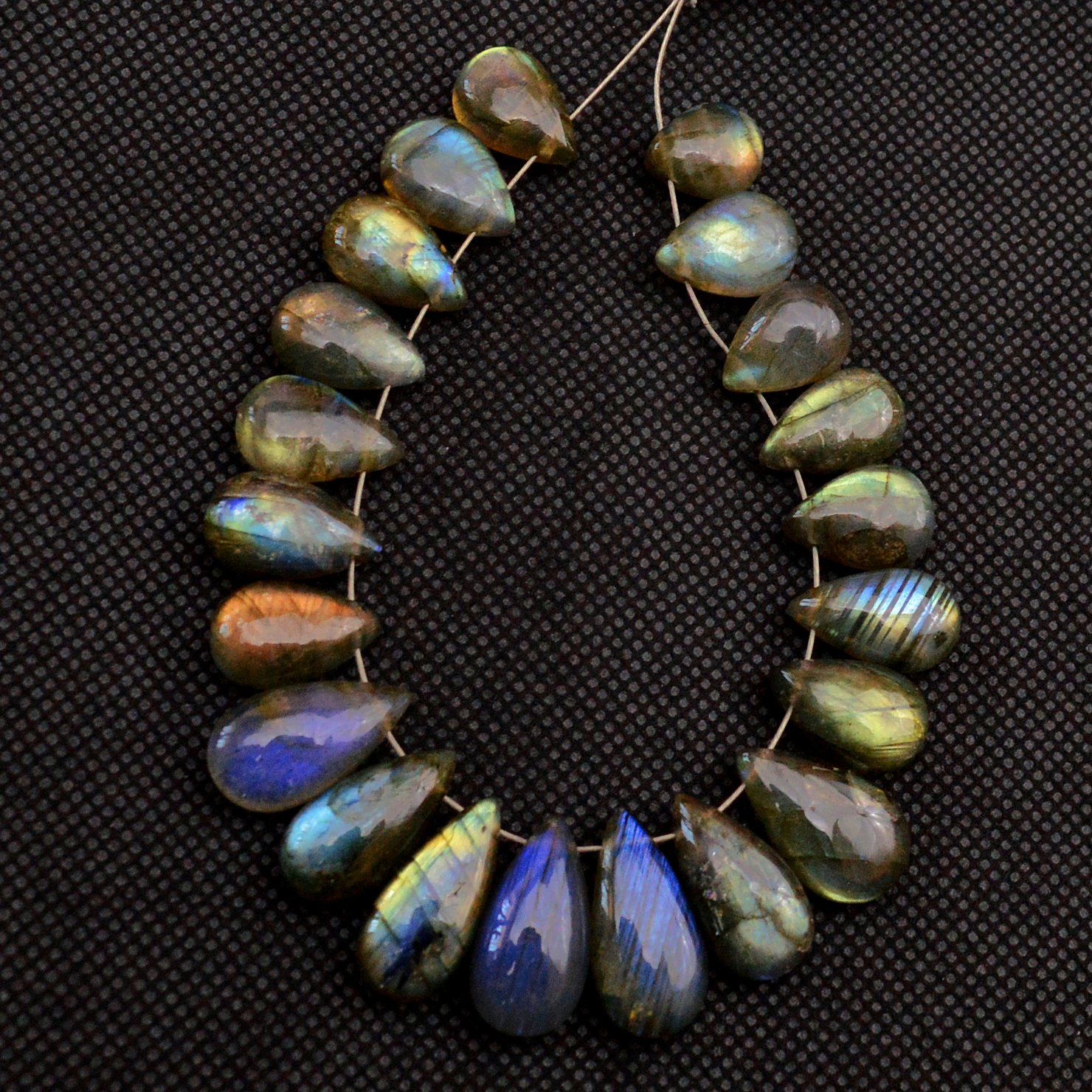 21 Pcs 141 Cts Natural Labradorite Side Drill Briolette Handmade Jewelry Supplies 17X8 9X7mm 18708