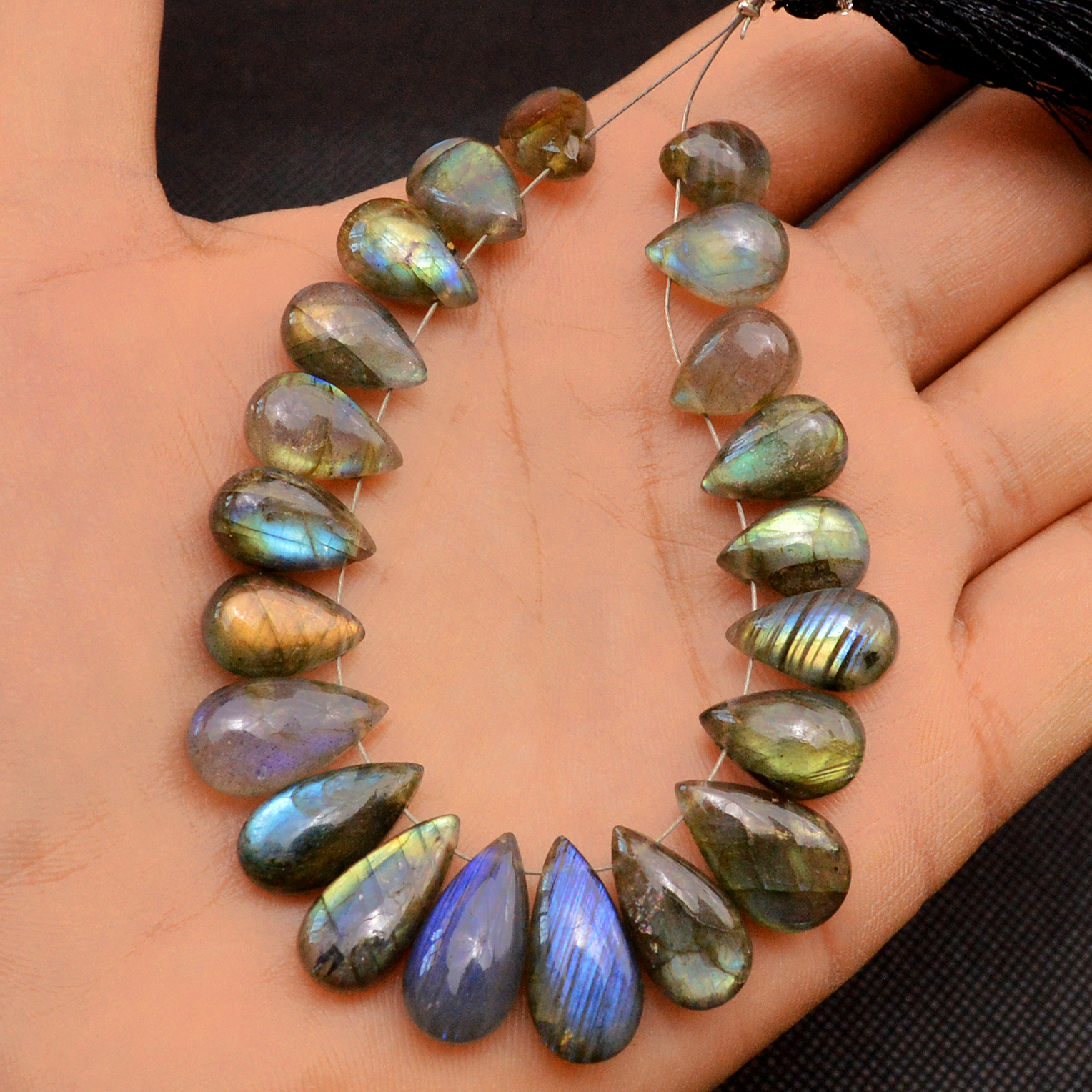 21 Pcs 141 Cts Natural Labradorite Side Drill Briolette Handmade Jewelry Supplies 17X8 9X7mm 18708
