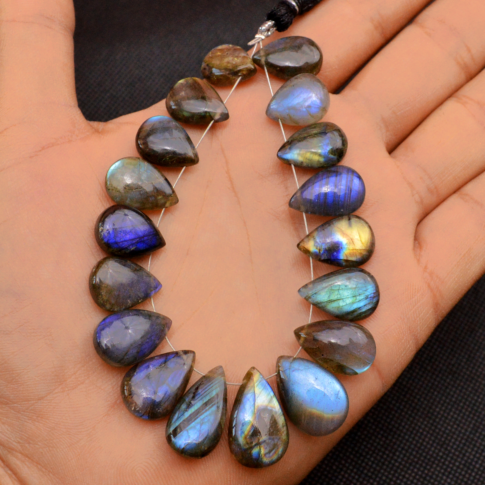18 Pcs 167 Cts Natural Labradorite Side Drill Briolette Handmade Jewelry Supplies 19X11 14X9mm 18709