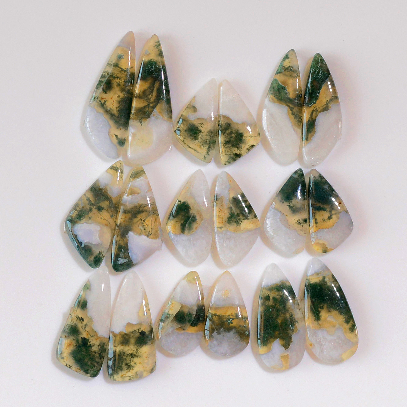 9 Pairs 150 Cts Natural Moss Agate Cabochon Earrings Pairs 29x18 18x8mm 18710
