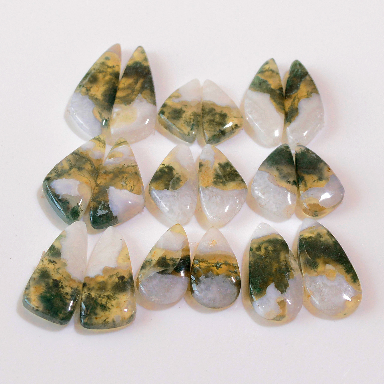9 Pairs 150 Cts Natural Moss Agate Cabochon  Earrings Pairs 29x18 18x8mm 18710