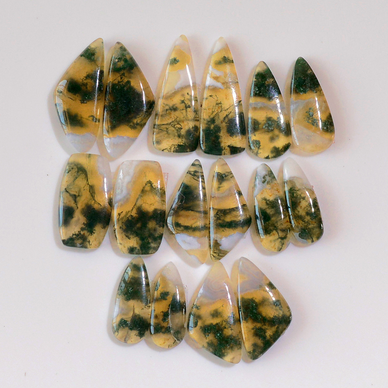 8 Pairs 150 Cts Natural Moss Agate Cabochon Earrings Pairs 21x10 19x6mm 18711