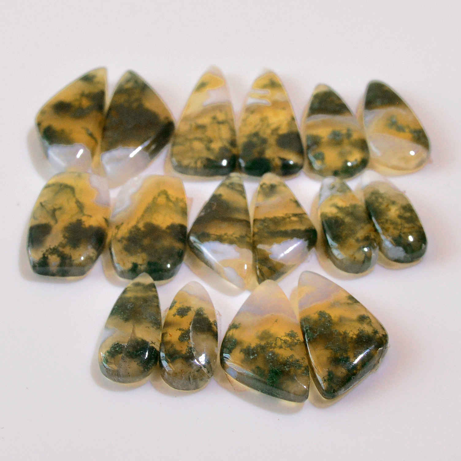 8 Pairs 150 Cts Natural Moss Agate Cabochon Earrings Pairs 21x10 19x6mm 18711