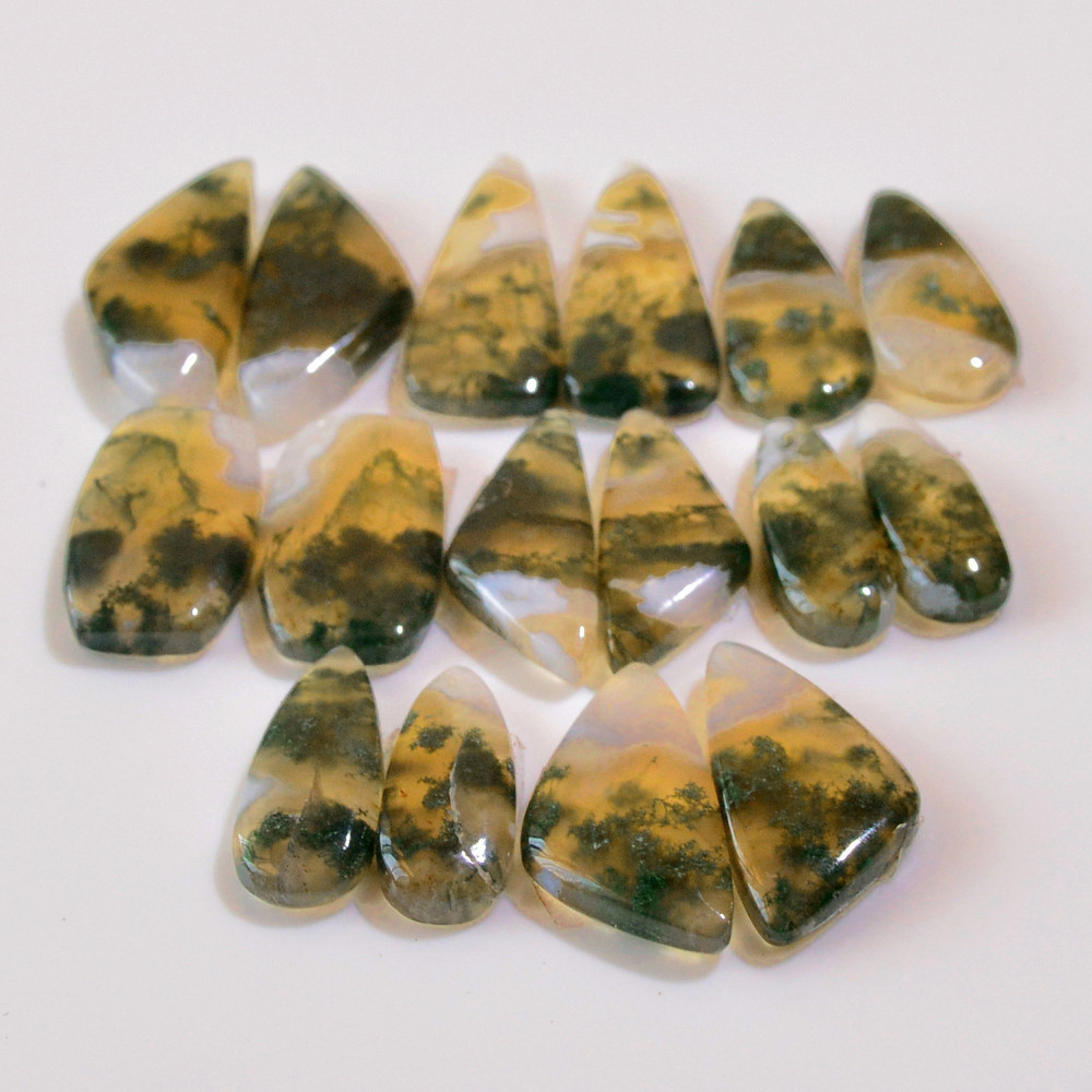Image of 8 Pairs 150 Cts Natural Moss Agate Cabochon  Earrings Pairs 21x10 19x6mm #18711