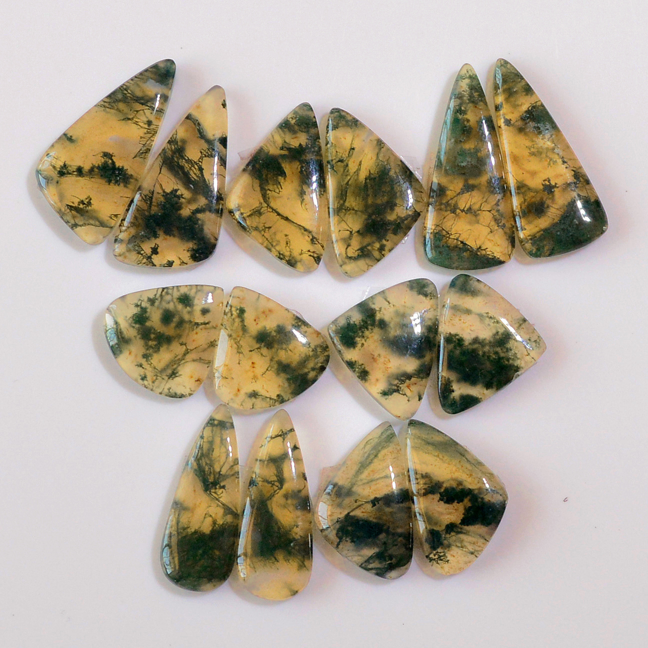 7 Pairs 113 Cts Natural Moss Agate Cabochon Earrings Pairs 25x9 9x13mm 18712