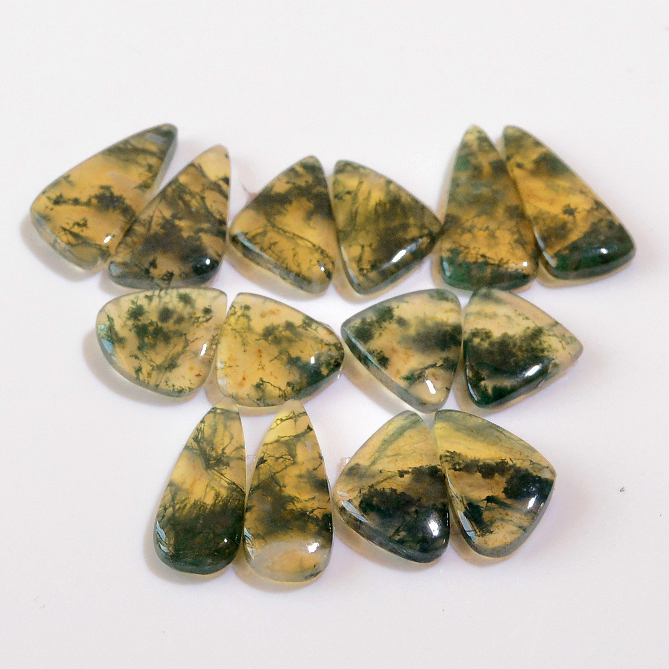7 Pairs 113 Cts Natural Moss Agate Cabochon  Earrings Pairs 25x9 9x13mm 18712
