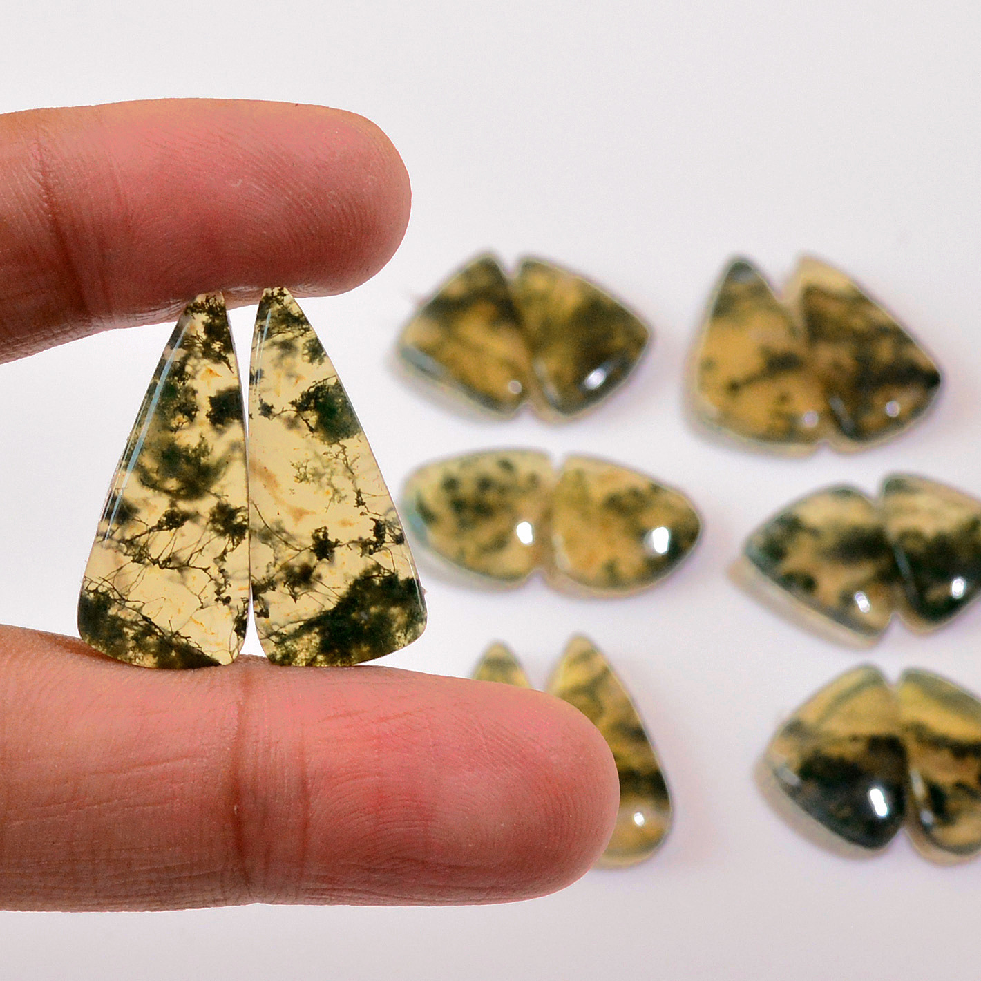 7 Pairs 113 Cts Natural Moss Agate Cabochon  Earrings Pairs 25x9 9x13mm 18712