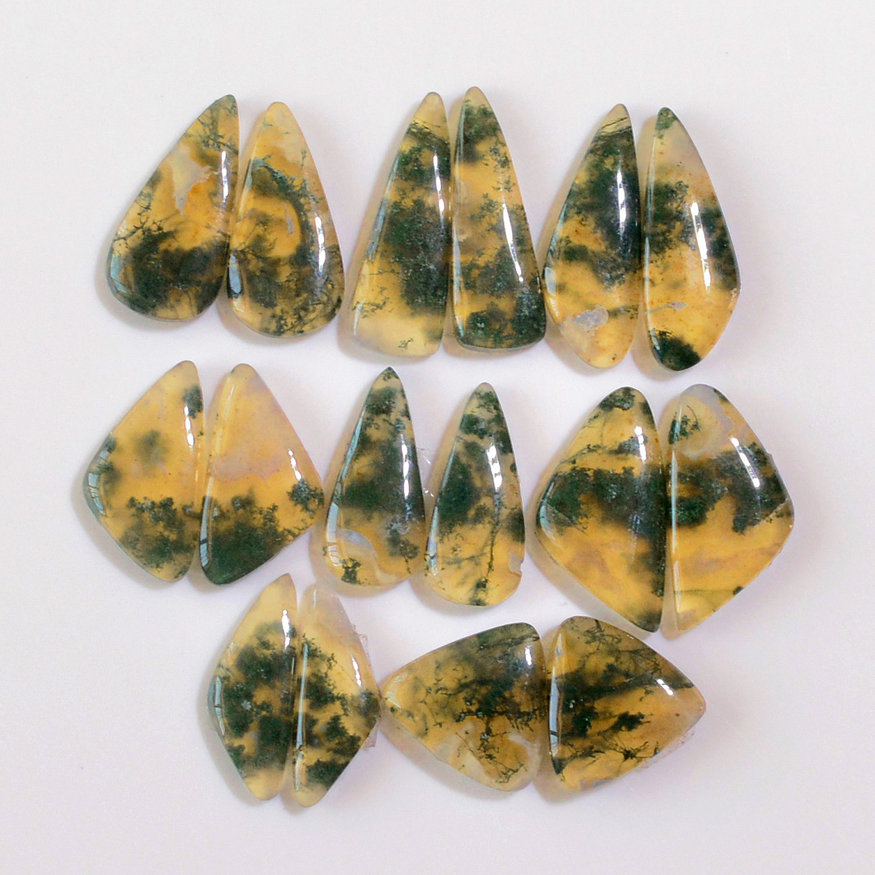 8 Pairs 132 Cts Natural Moss Agate Cabochon  Earrings Pairs 24x7 20x6mm 18713