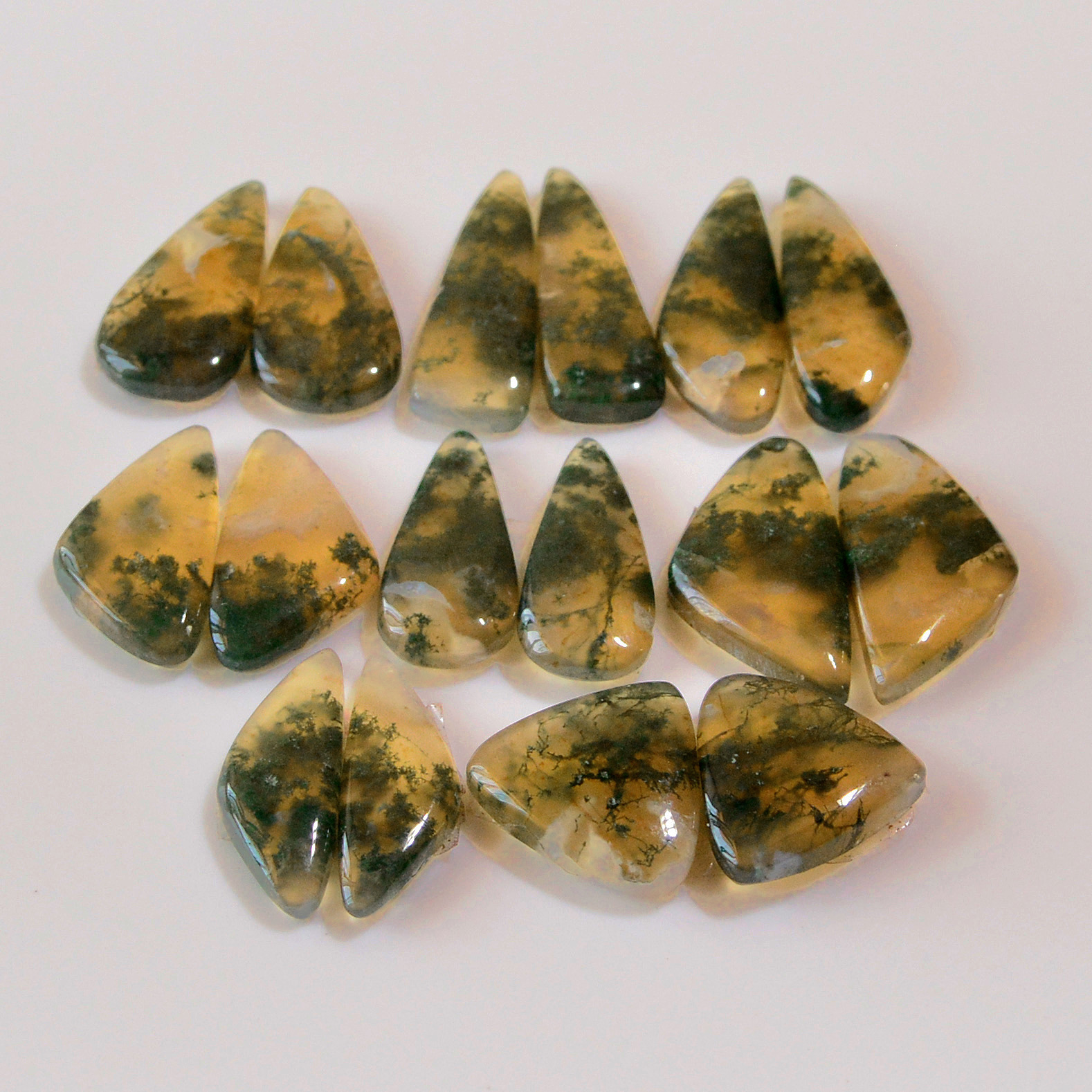 8 Pairs 132 Cts Natural Moss Agate Cabochon Earrings Pairs 24x7 20x6mm 18713