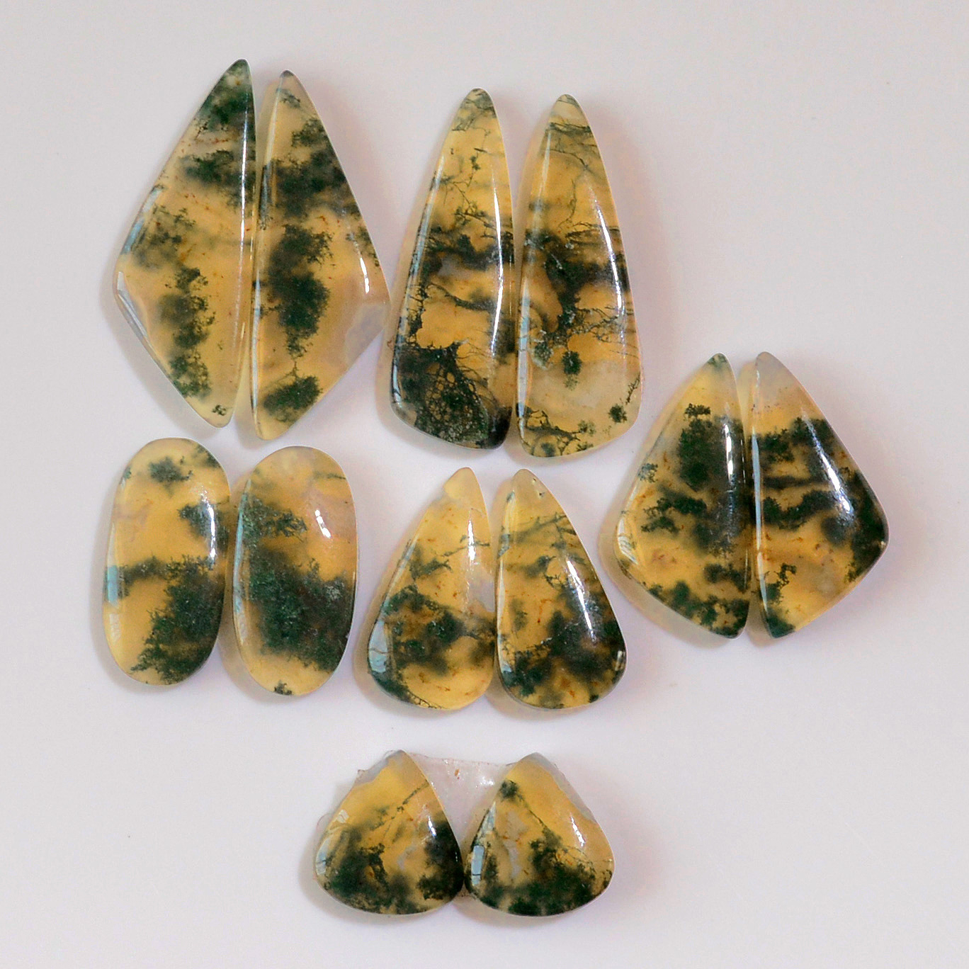 6 Pairs 122 Cts Natural Moss Agate Cabochon  Earrings Pairs 30x9 12x11mm 18715