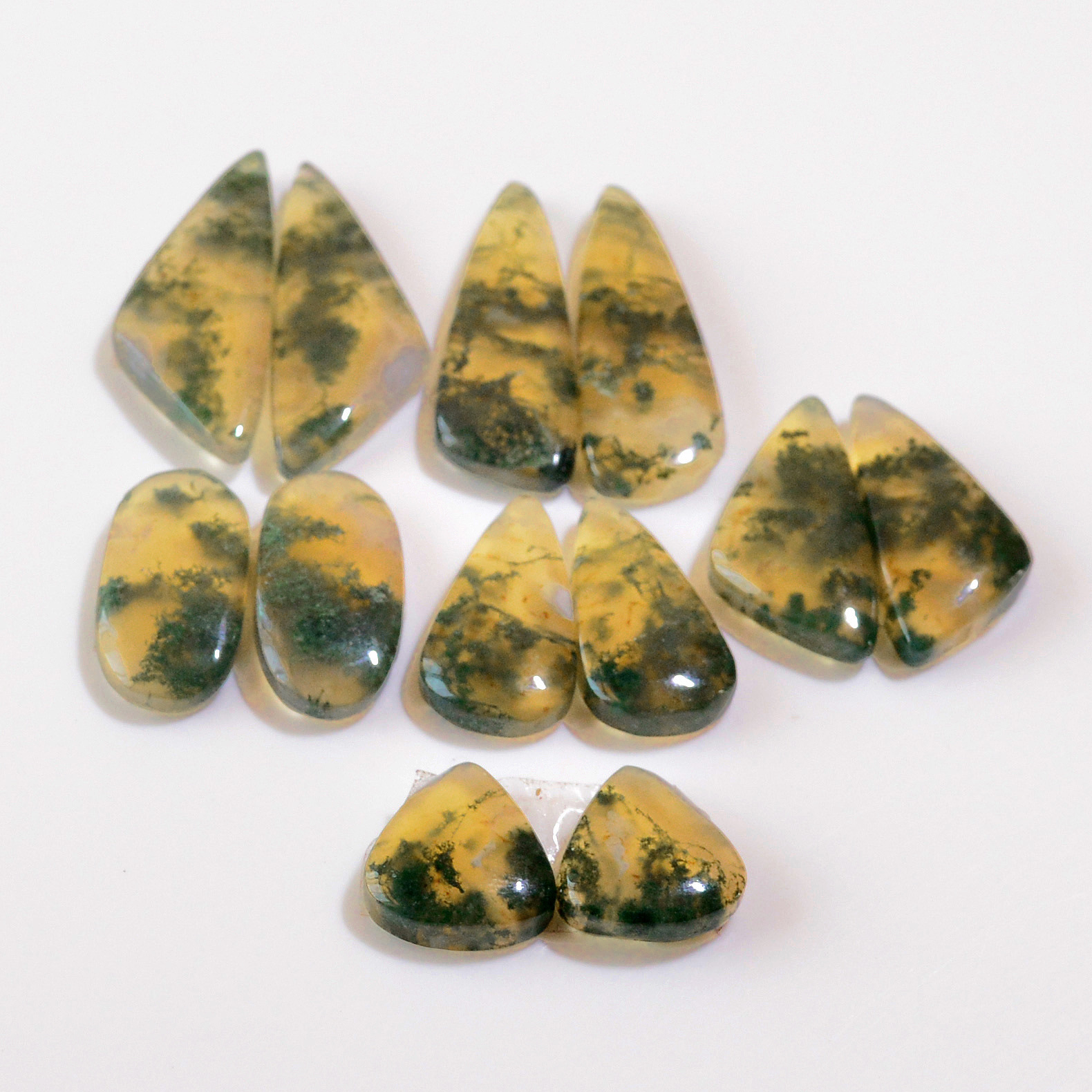 6 Pairs 122 Cts Natural Moss Agate Cabochon  Earrings Pairs 30x9 12x11mm 18715