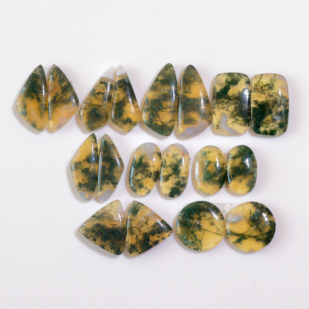 Image of 9 Pairs 163 Cts Natural Moss Agate Cabochon  Earrings Pairs 23x9 14x9mm #18716